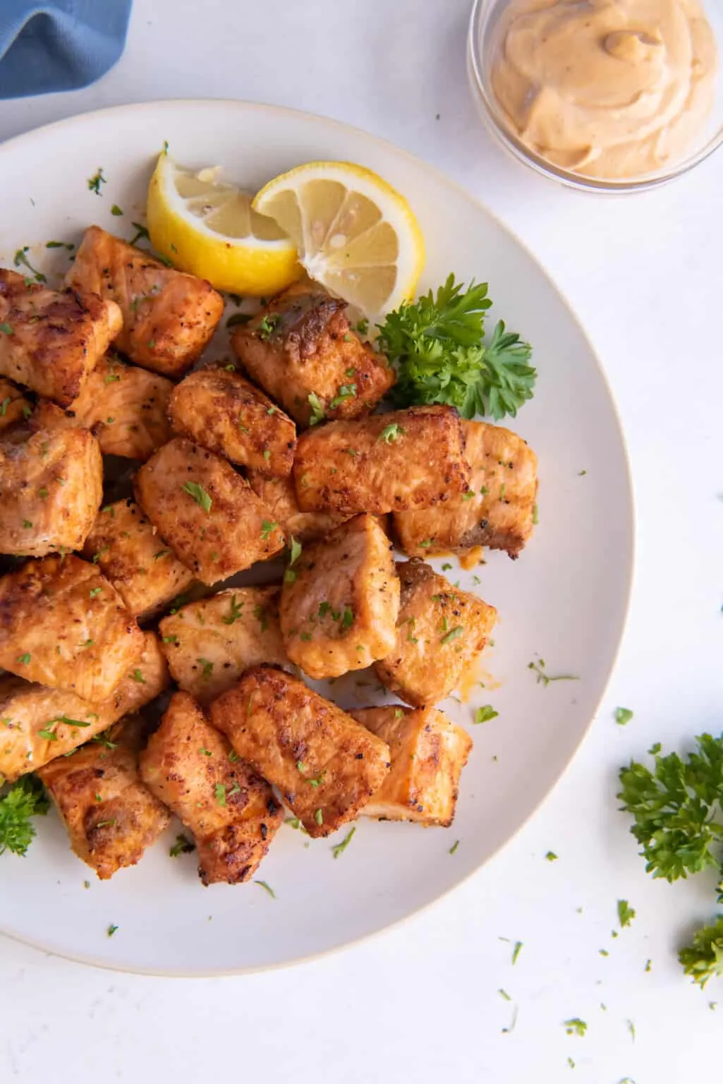 Air Fryer Salmon Bites with Smashed Cucumbers