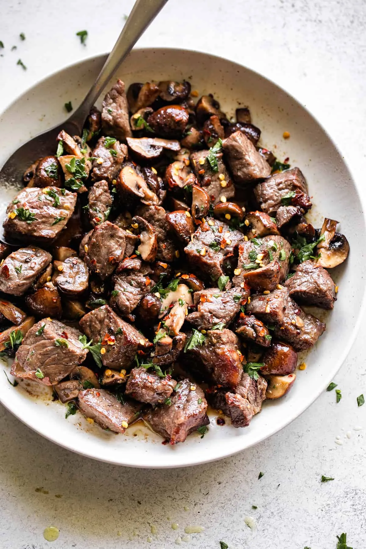 Air Fryer Steak Bites and Mushrooms