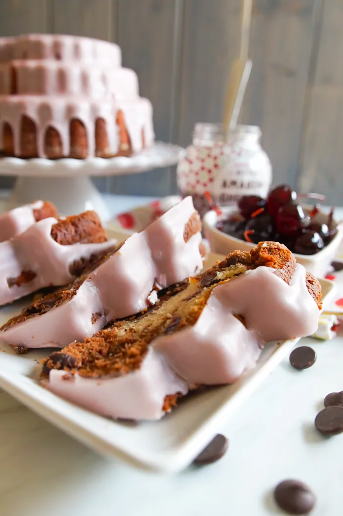 Amarena Cherry and Chocolate Marbled Heart Bundt Cake