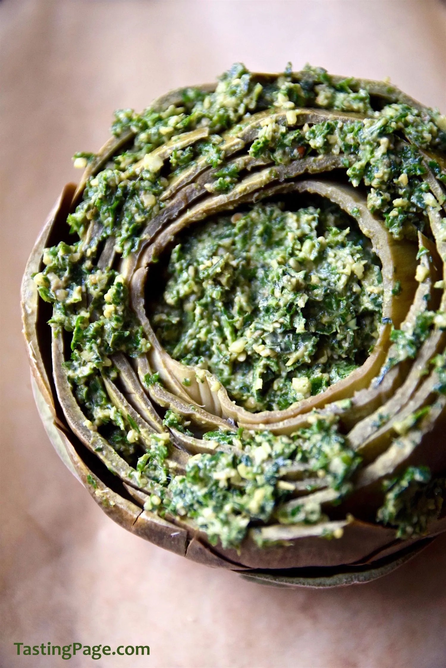 Artichokes Stuffed with a Parsley Pesto Crumb