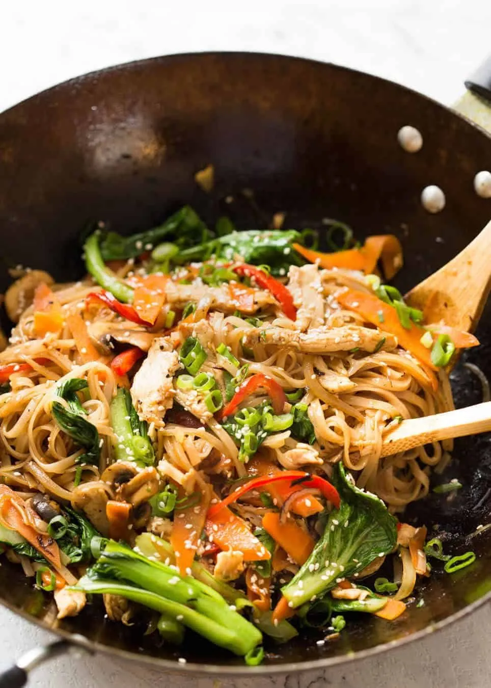 Asian Stir Fried Chicken and Rice Noodles