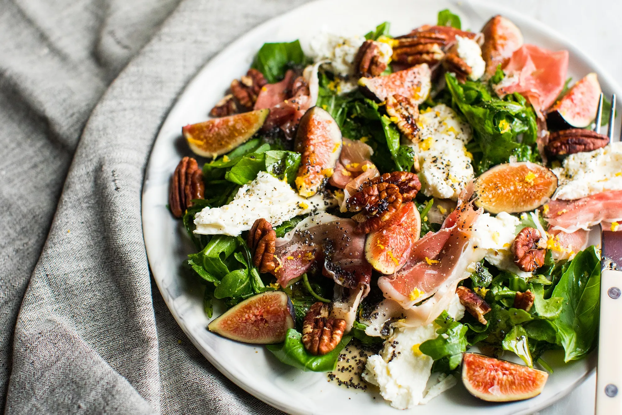 Autumn Salad Fig and Prosciutto Salad with Mozzarella and Poppyseed Vinaigrette