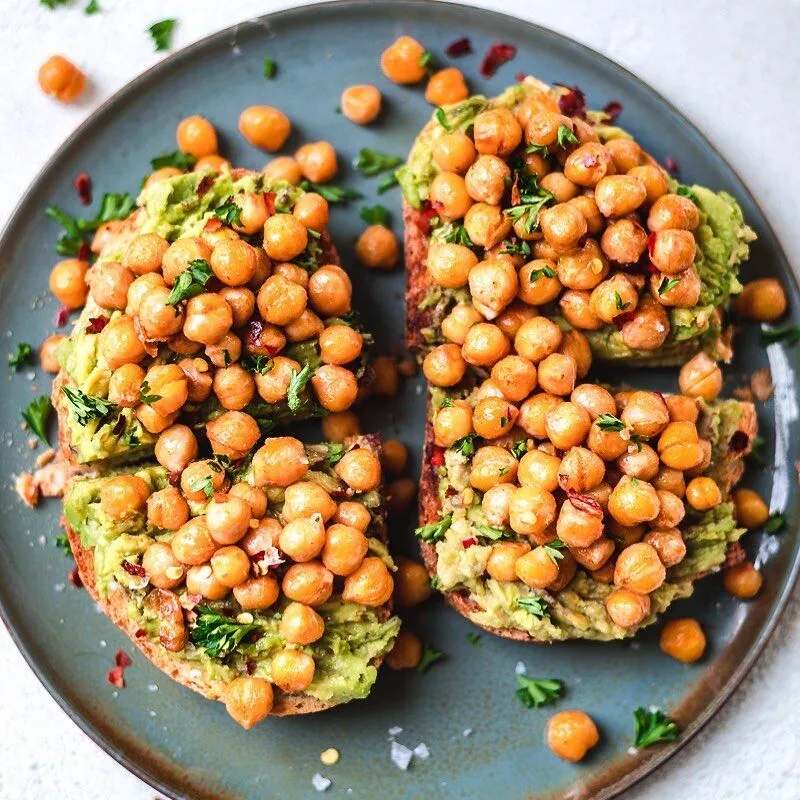 Avocado Bagel Toast with Zaatar Roasted Chickpeas and Preserved Lemons