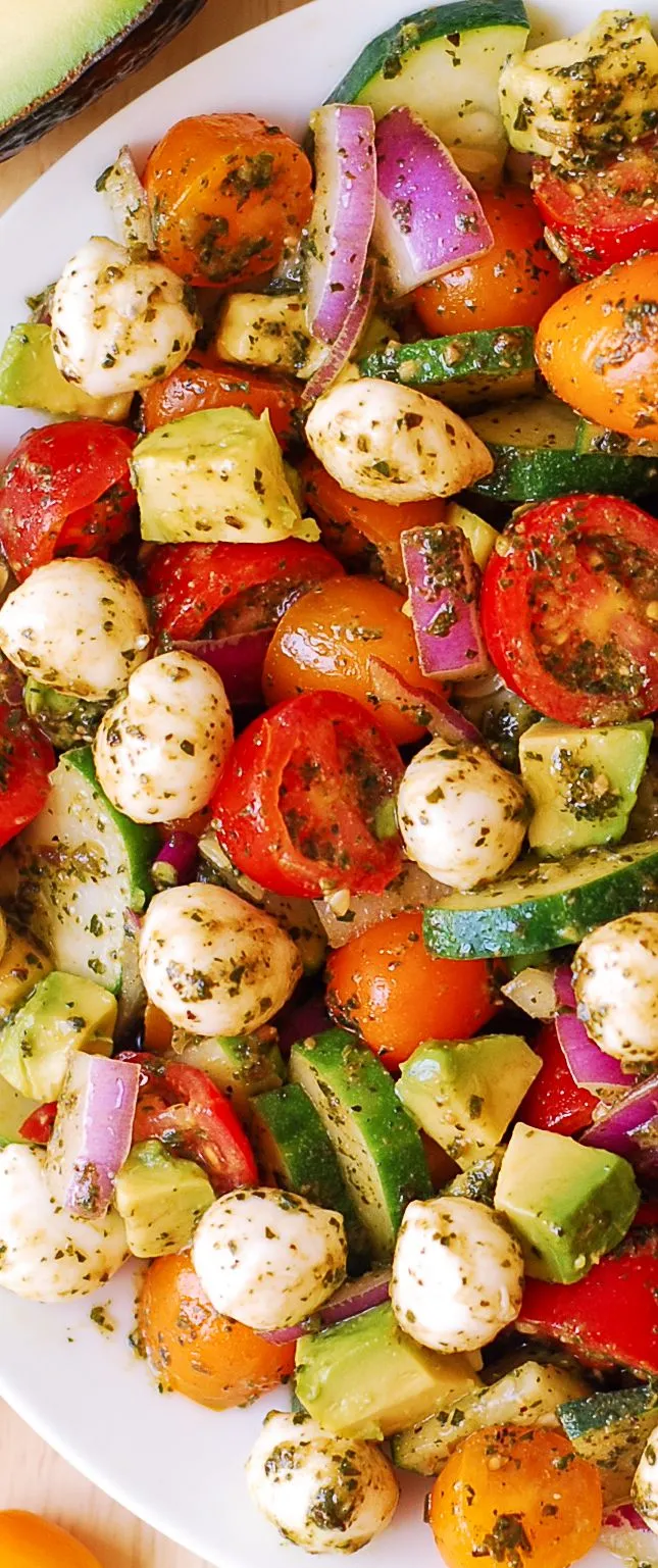 Avocado Salad Tomatoes Mozzarella Basil Pesto