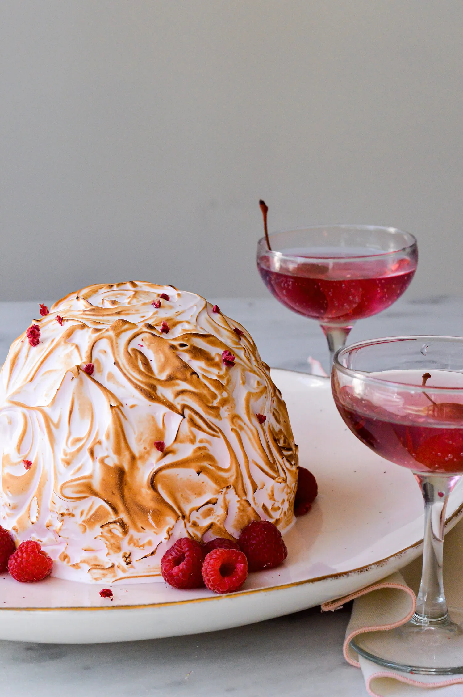 Baked Alaska with Raspberry Sorbet Lime Ice Cream