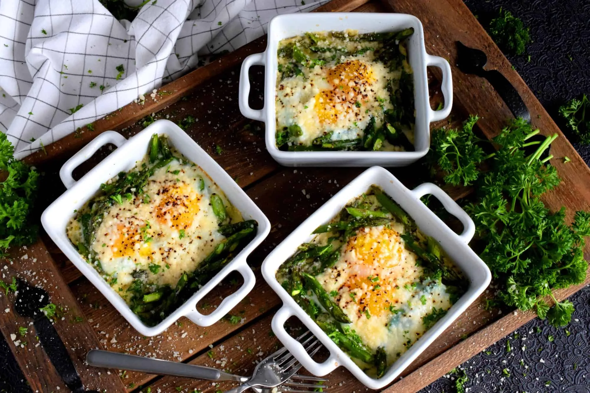 Baked Asparagus with Eggs and Parmesan