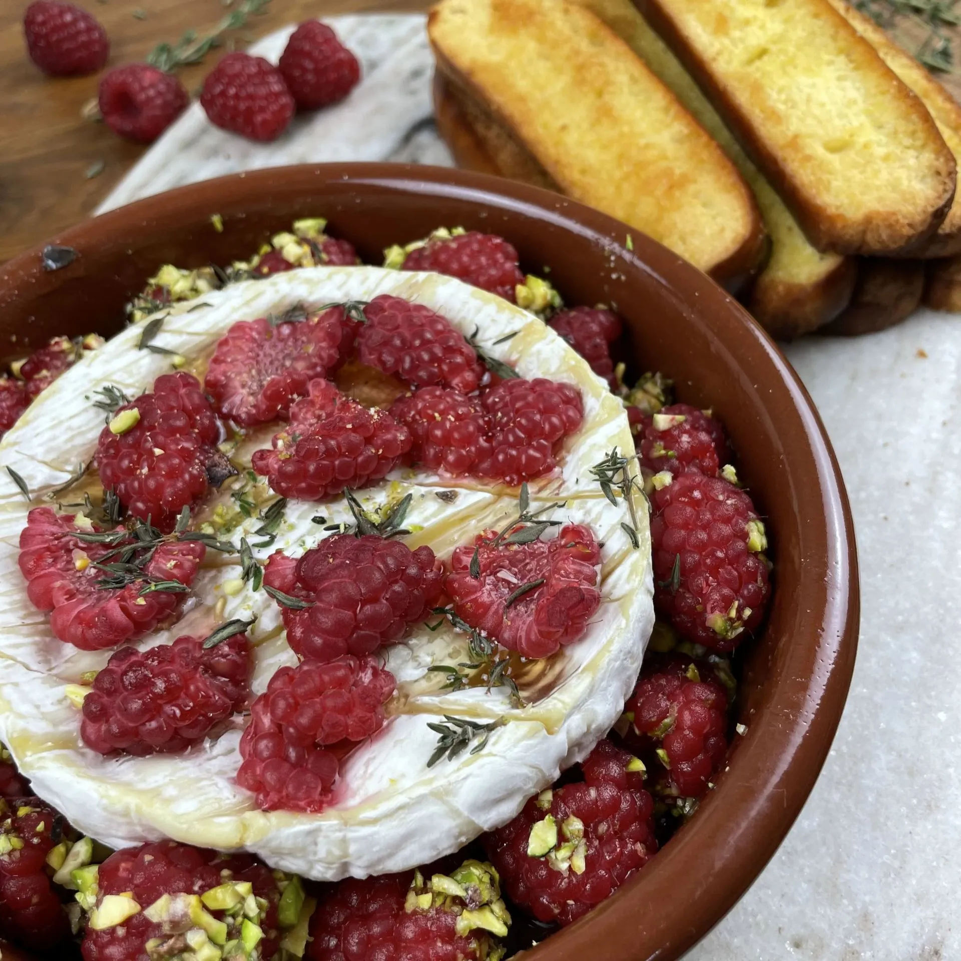 Baked Camembert with Honey and Raspberries