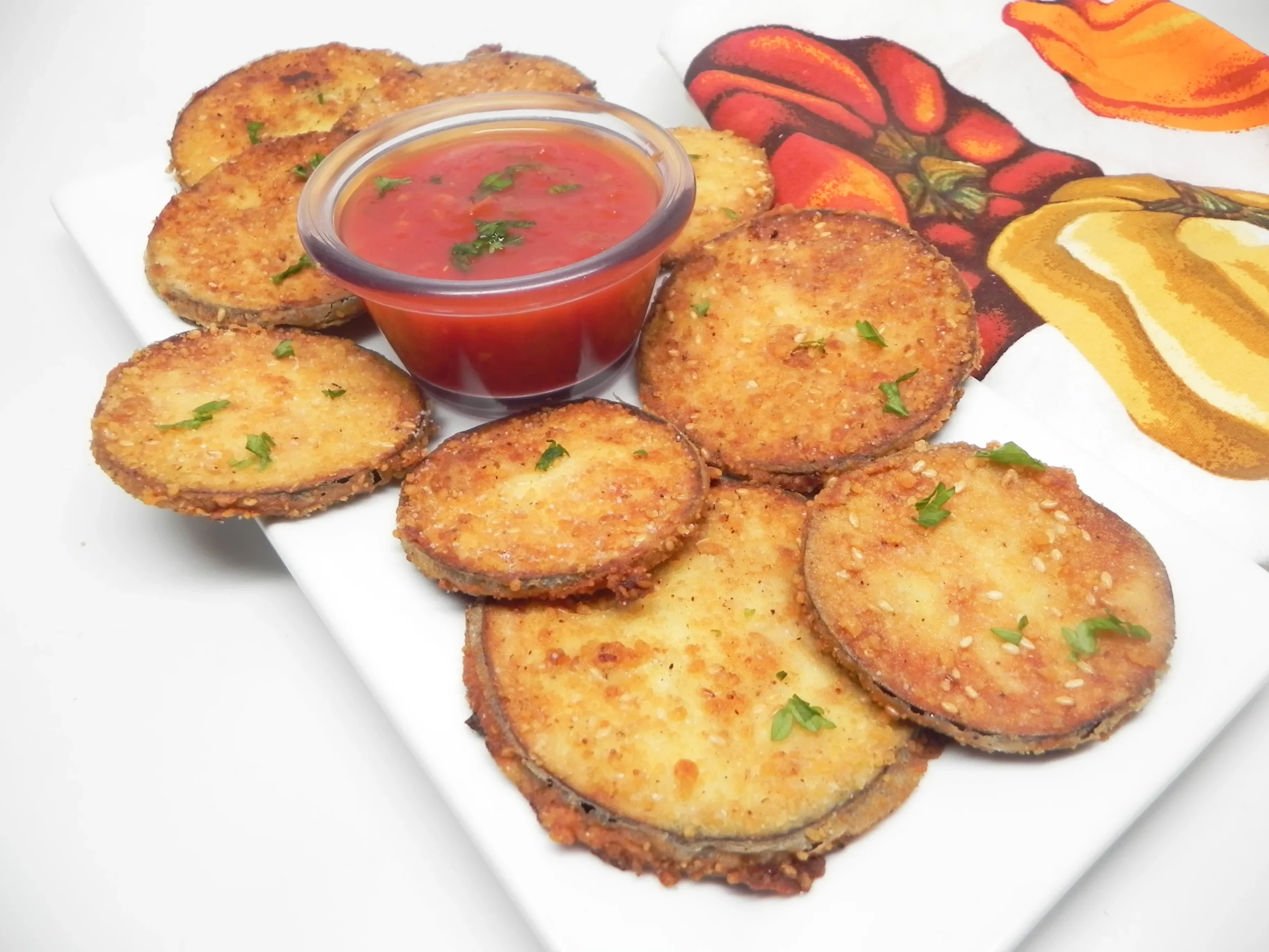 Baked Eggplant Fritters with Creamy Pasta