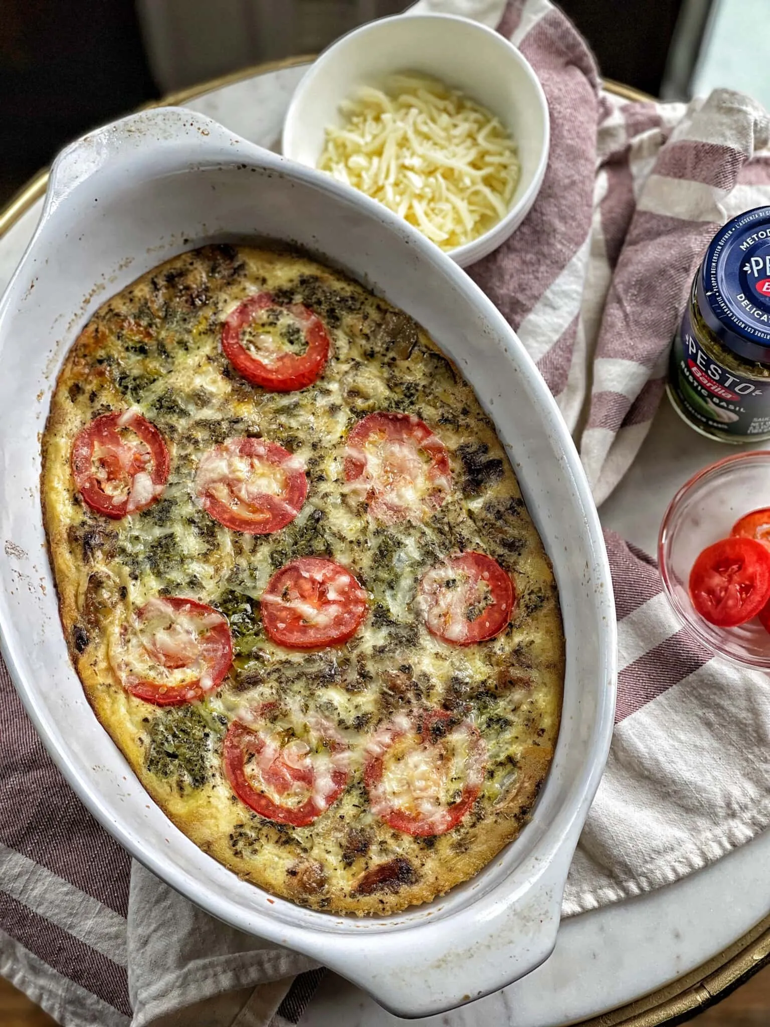 Baked Eggs with Tomatoes and Pesto