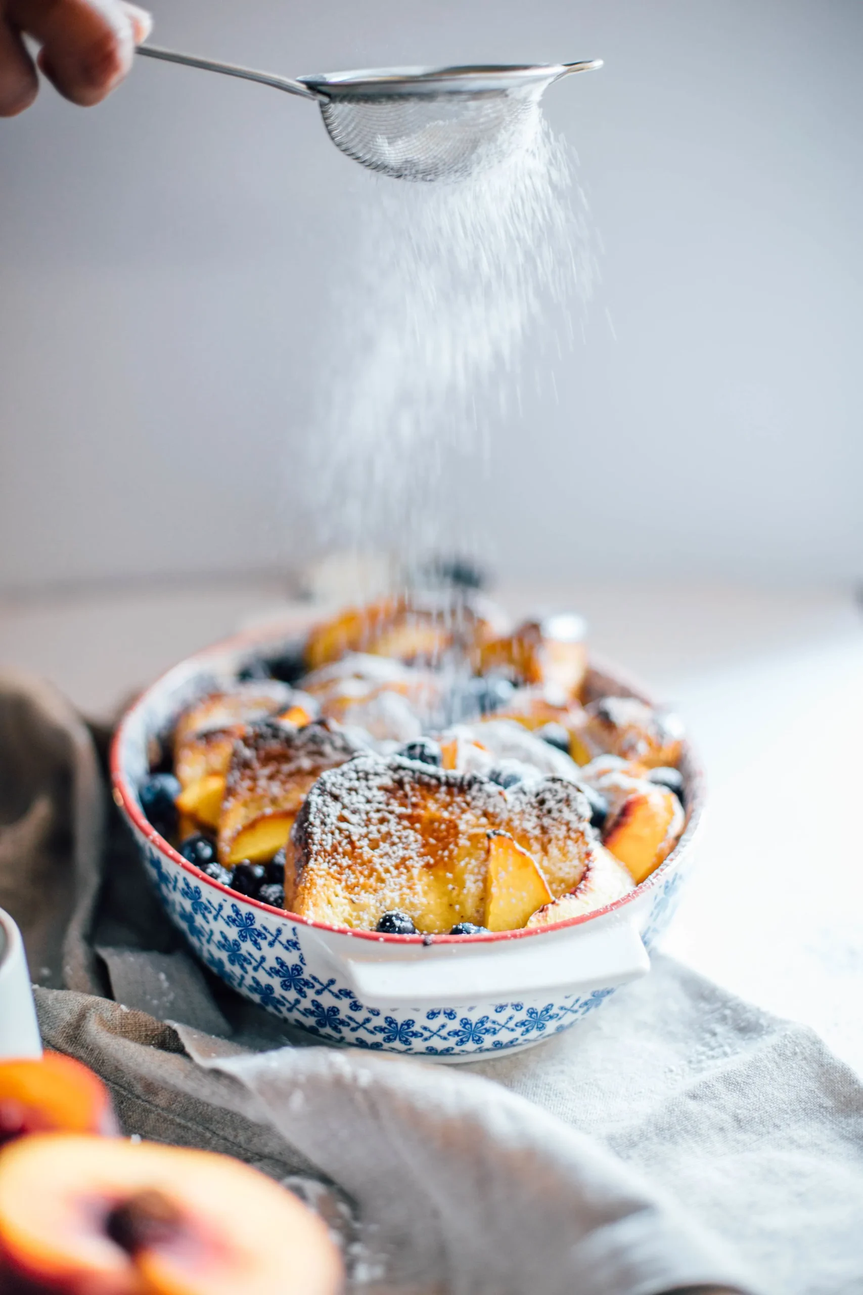 Baked Peaches with Marzipan on Toasted Brioche