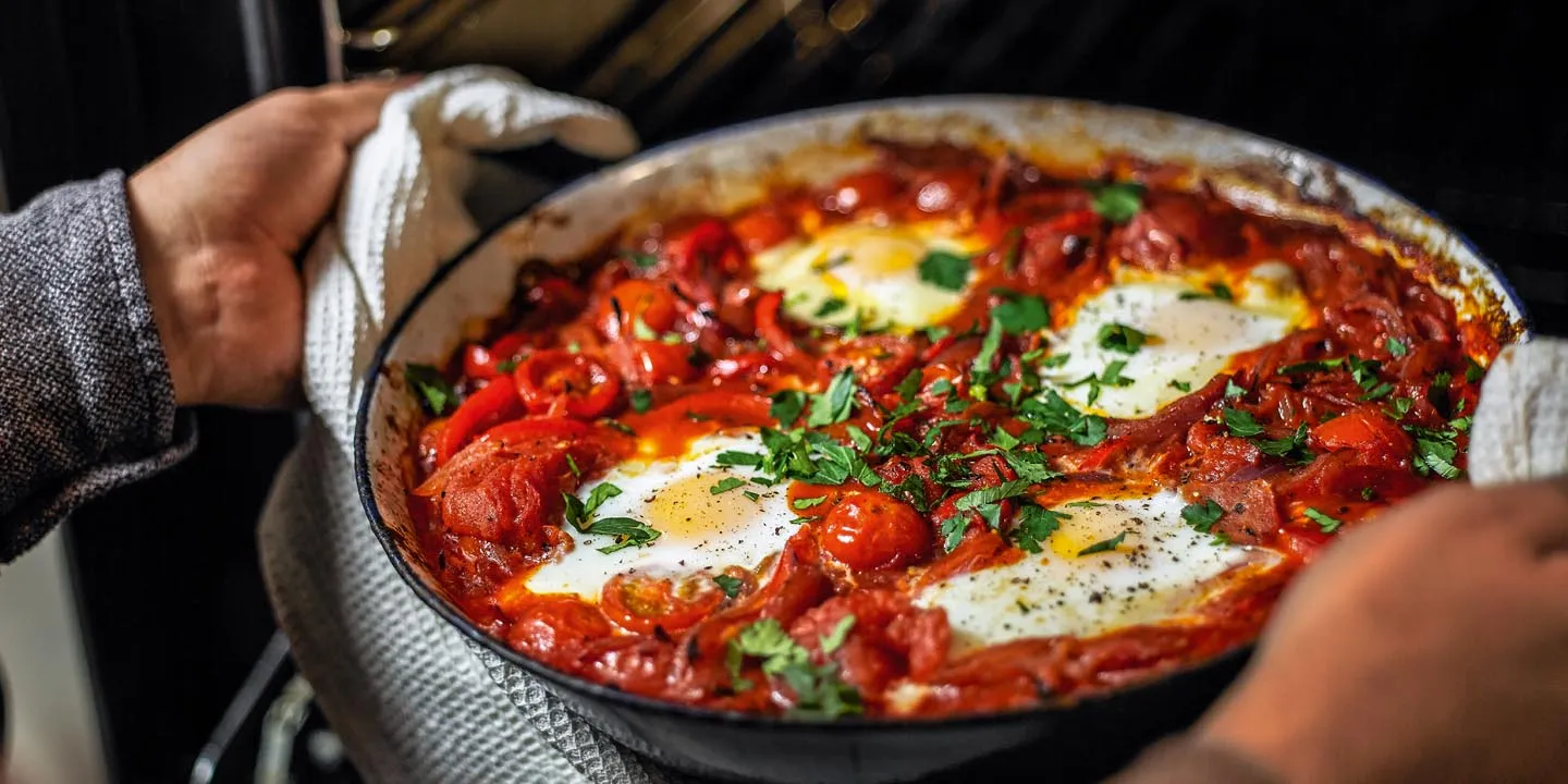 Baked Spanish Eggs with Tomatoes and Olives