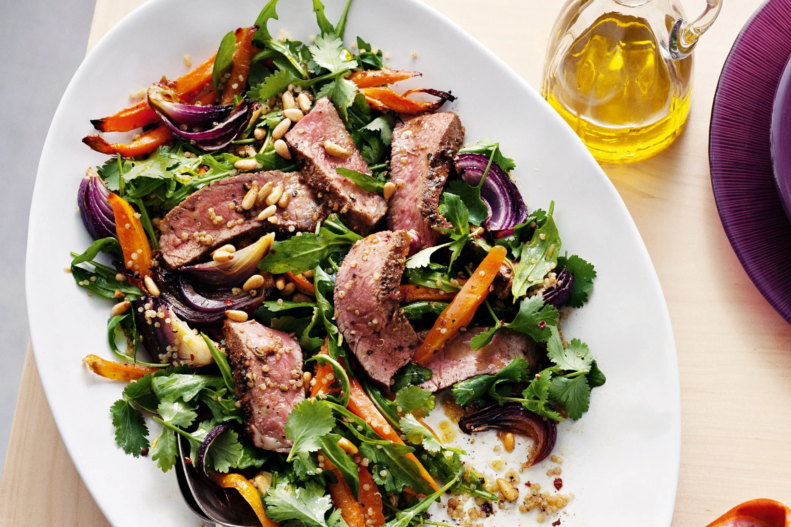 Beef Herb Rubbed Steak with Peas and Carrots