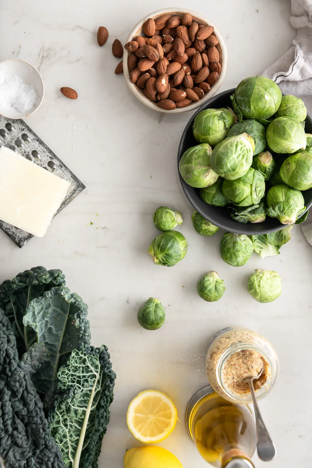 Brussels Sprout and Kale Salad with Pecorino and Almonds