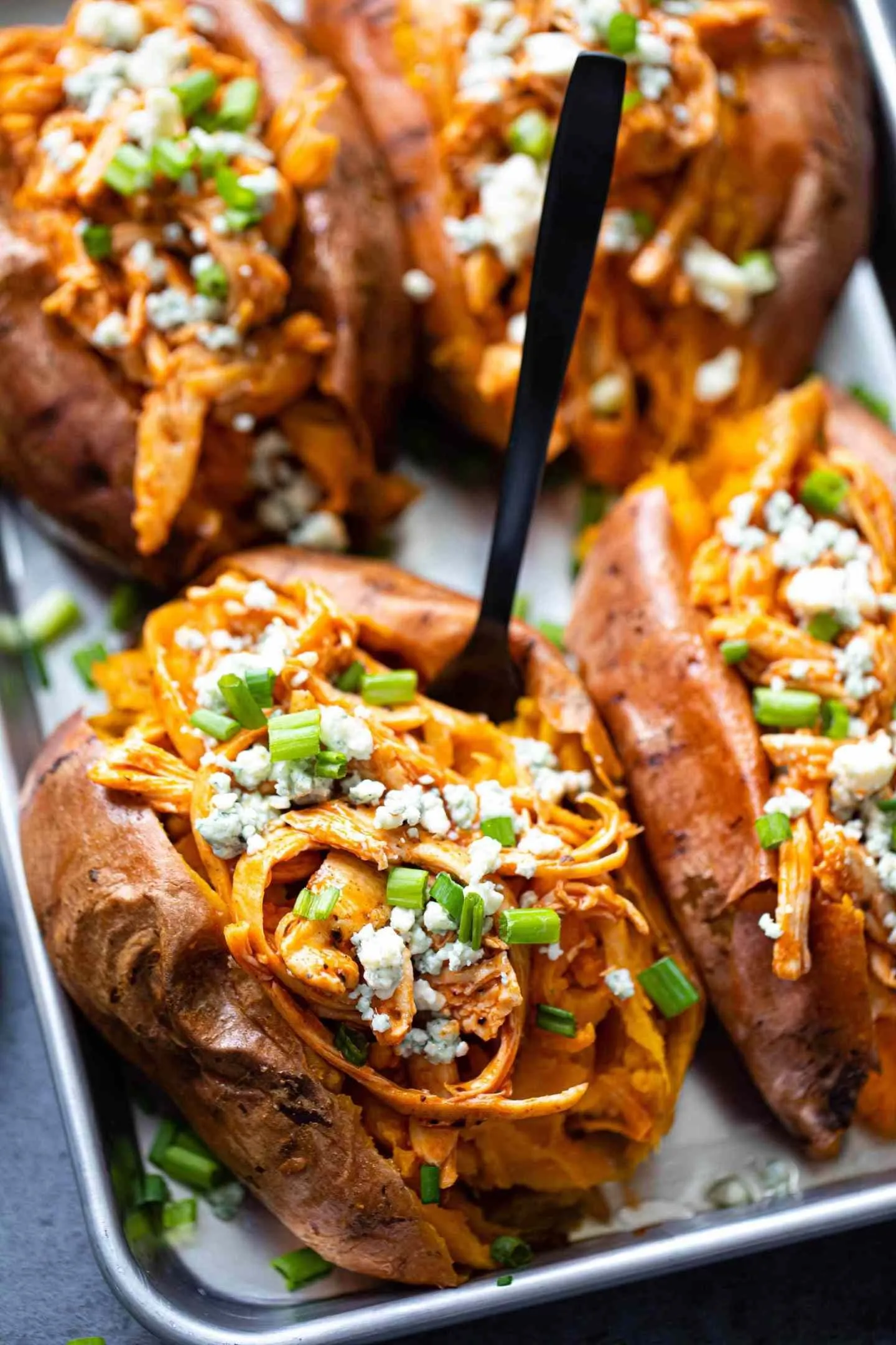 Buffalo Chicken Baked Sweet Potato