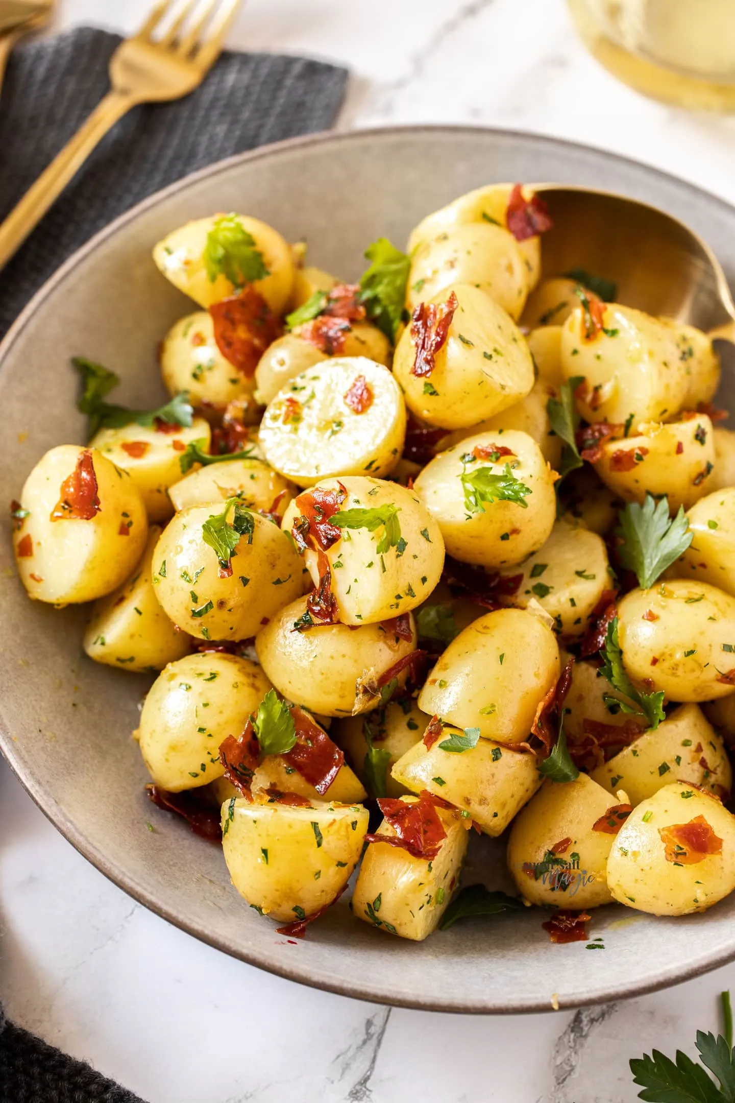 Buttery Garlic Potatoes with Crispy Prosciutto