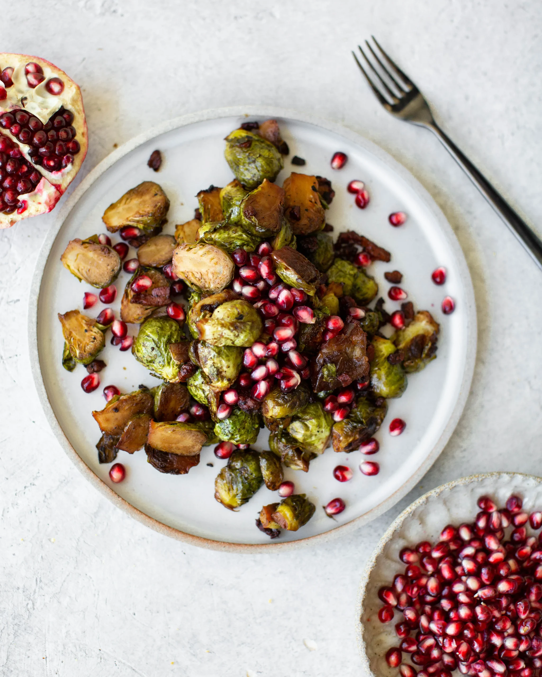 Caramelized Brussels Sprouts with Pancetta, Pomegranate, and Feta
