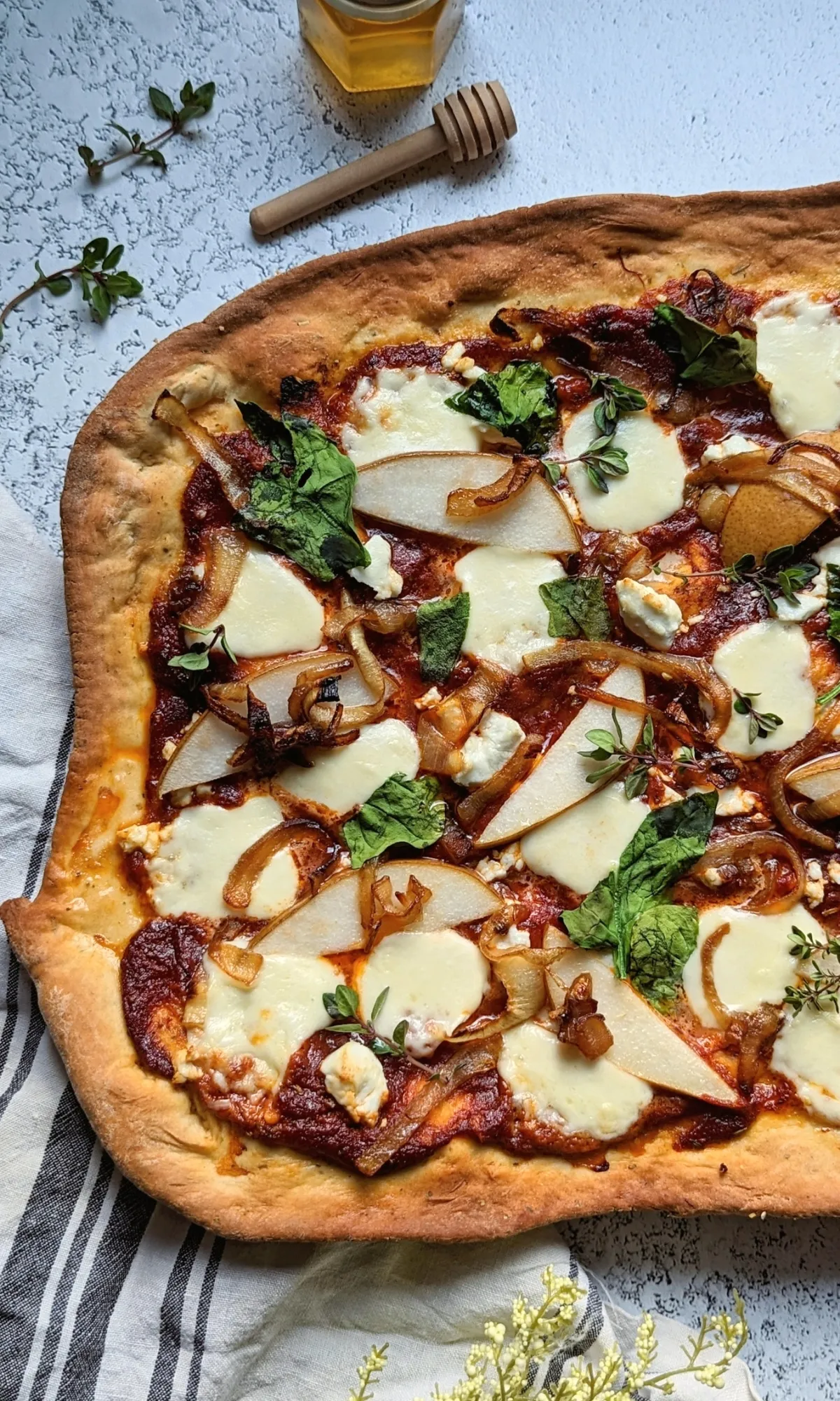 Caramelized Onion Walnut Goat Cheese Pizza with Beer Crust