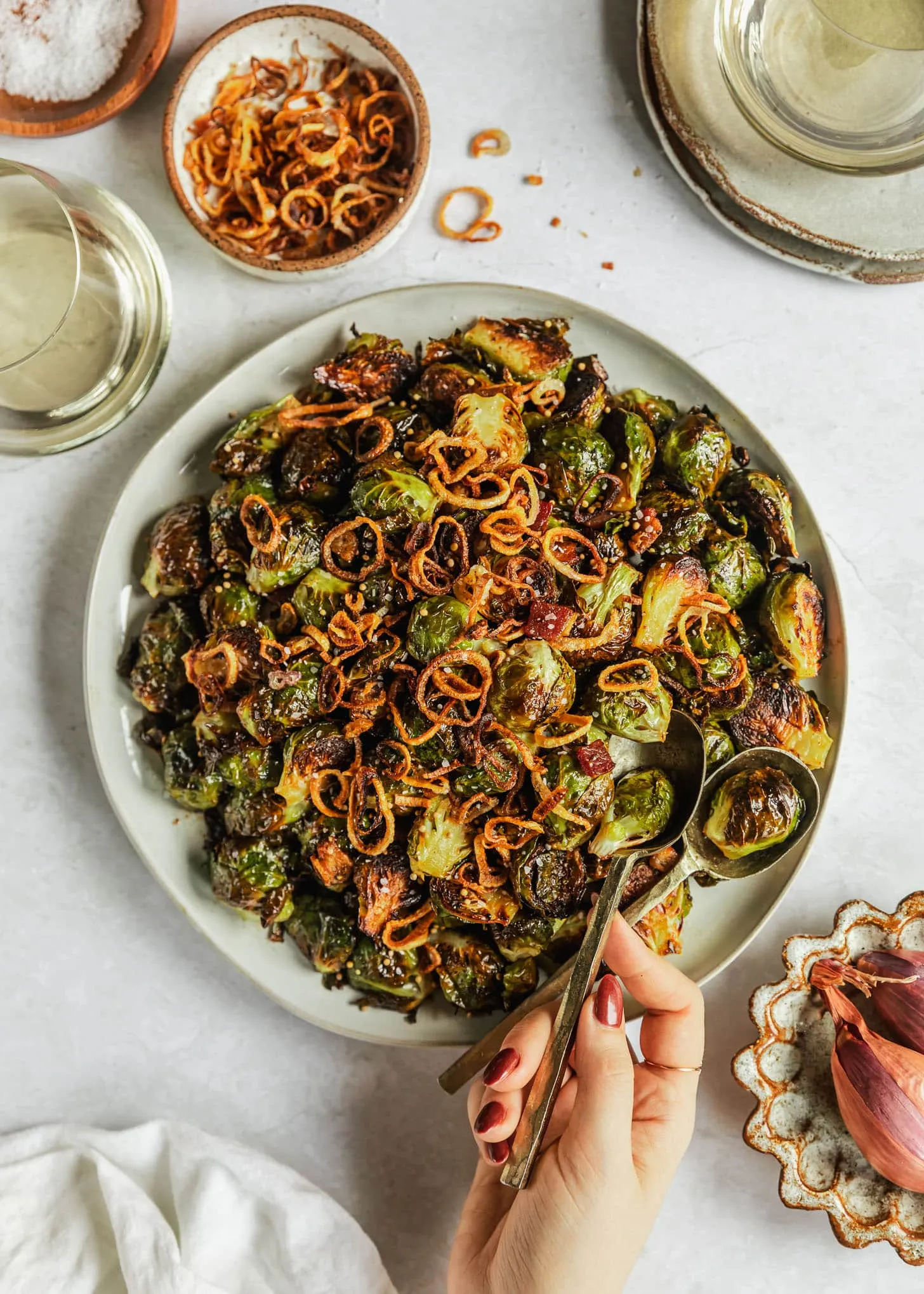 Caramelized Shallot Bacon Brussels Sprouts