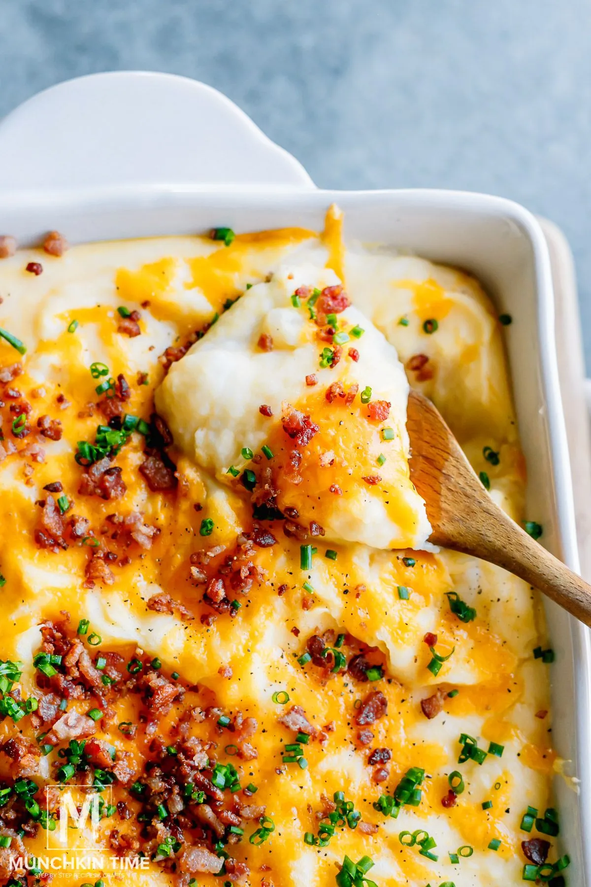 Cheesy Mashed Potato Casserole with Bacon