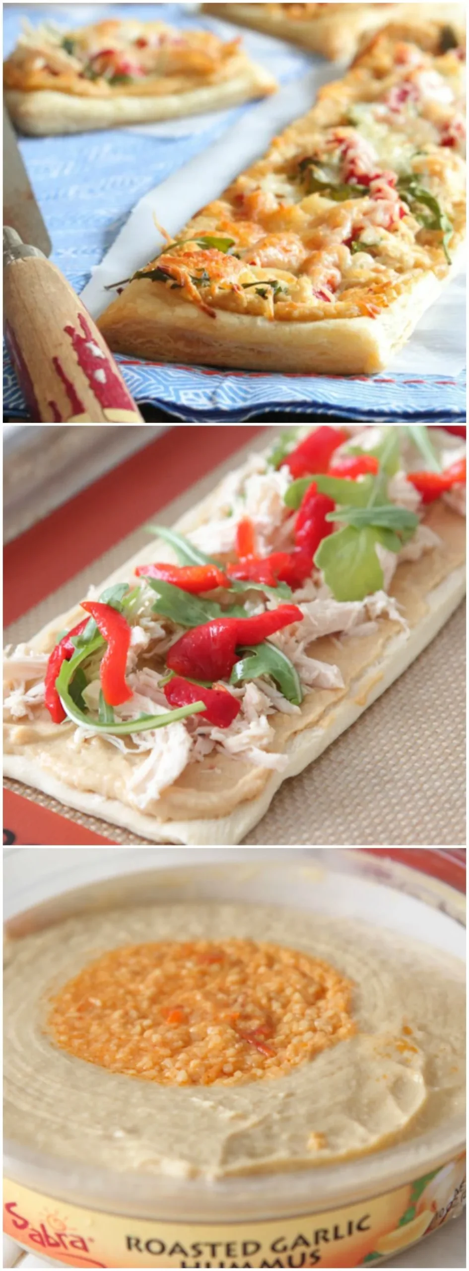 Chicken Arugula and Hummus Tarts