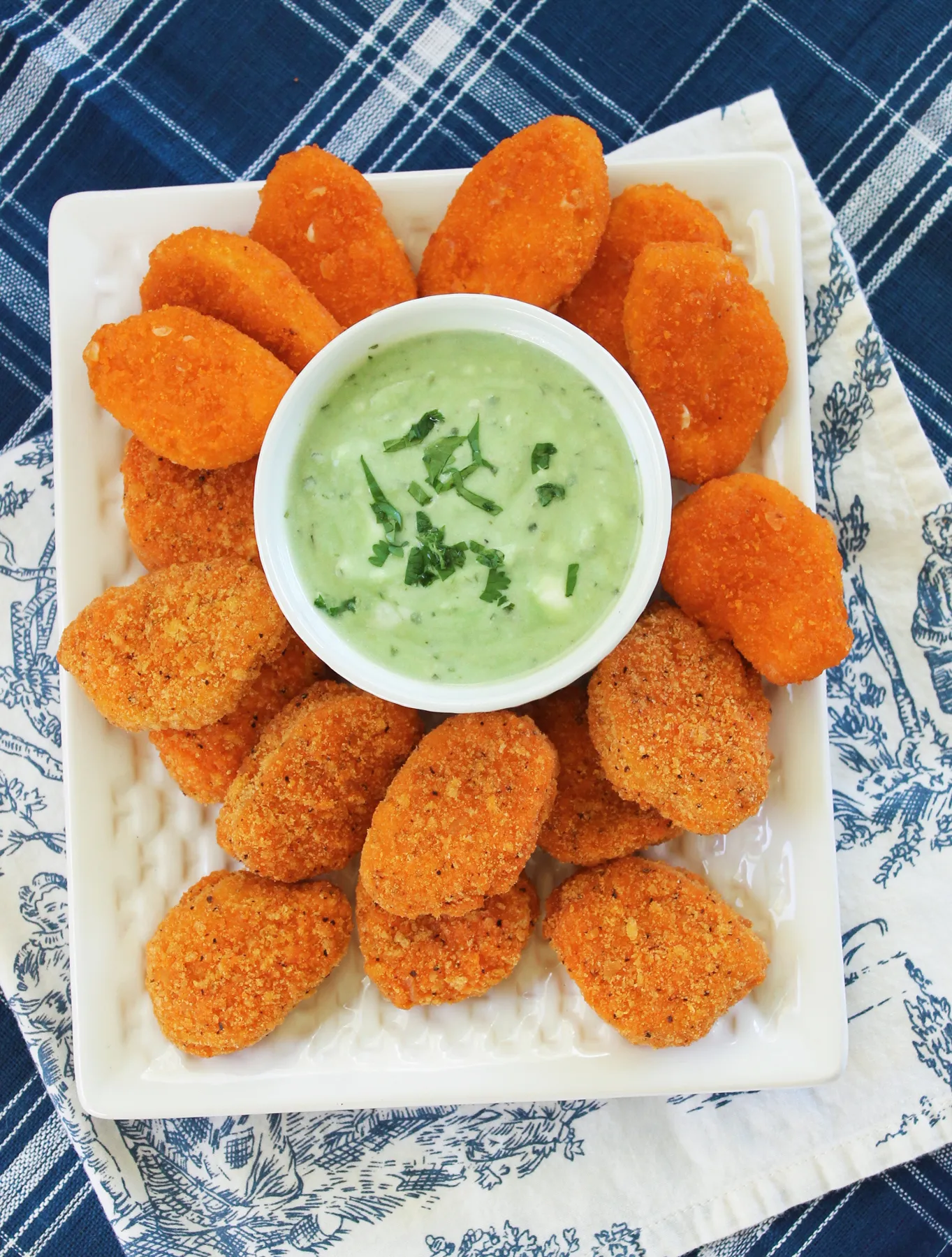 Chicken Nuggets with Avocado Cilantro Dipping Sauce