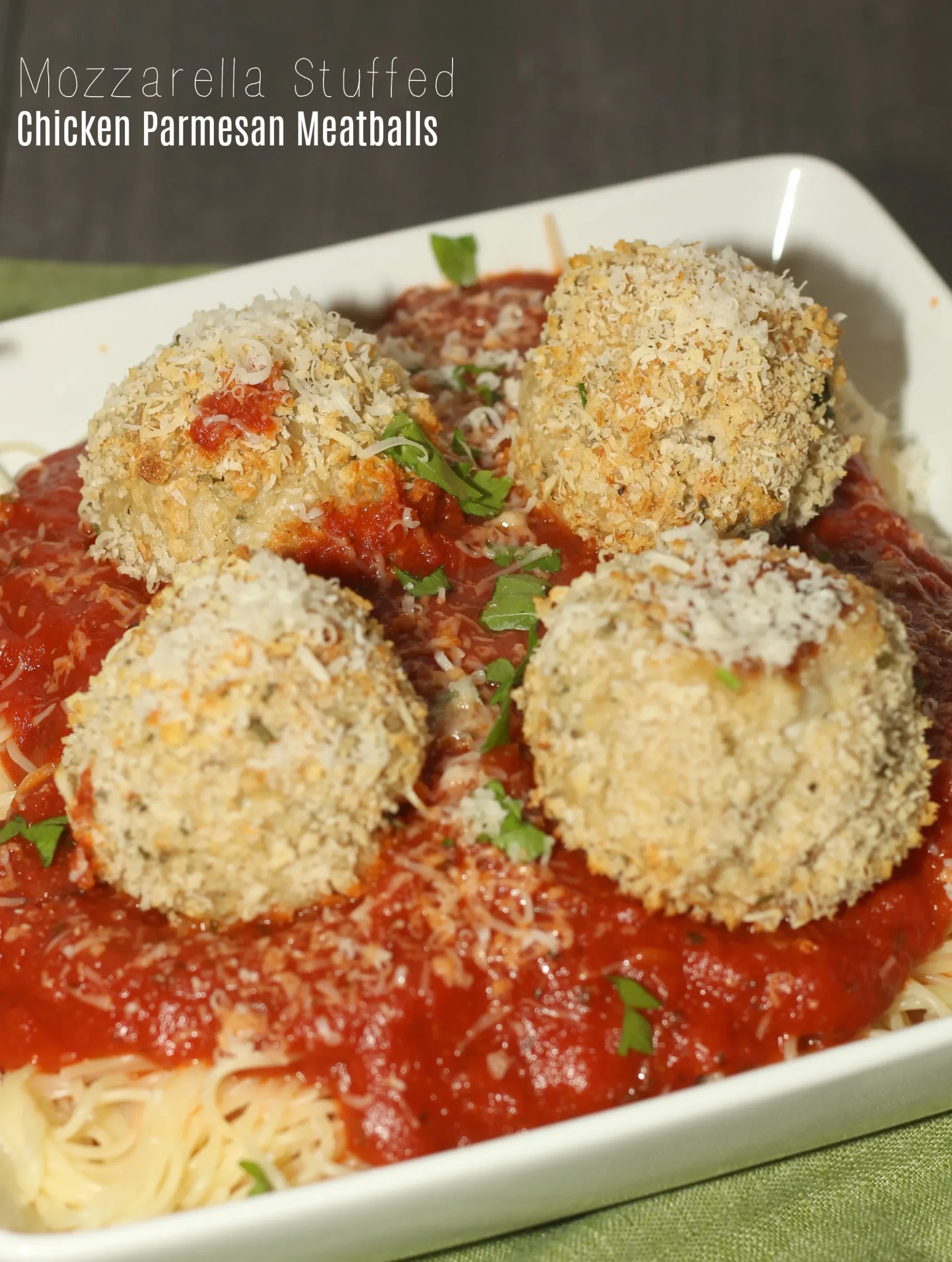Chicken Parm Meatballs Stuffed with Mozzarella