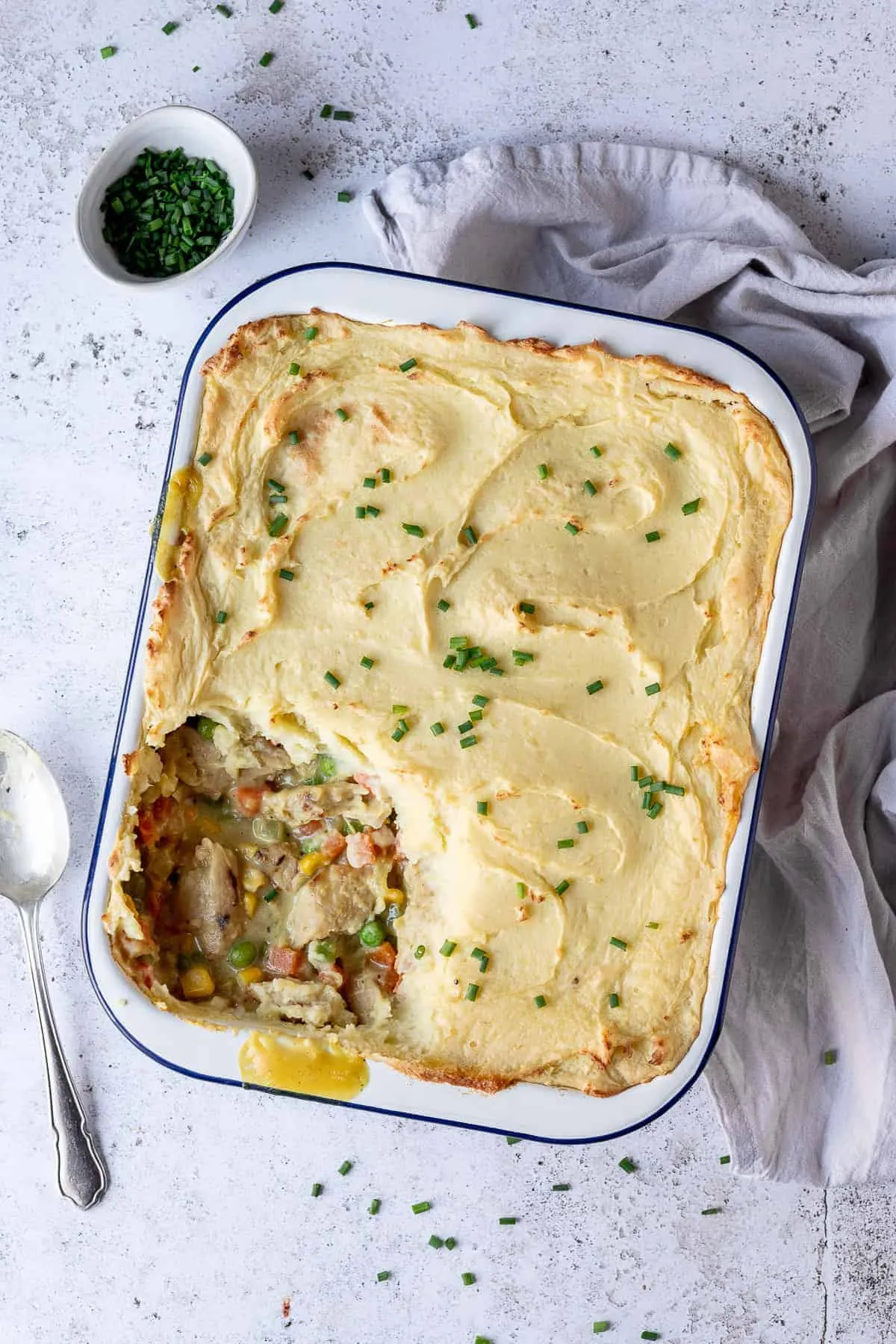 Chicken Pot Pie with Chive Mashed Potatoes
