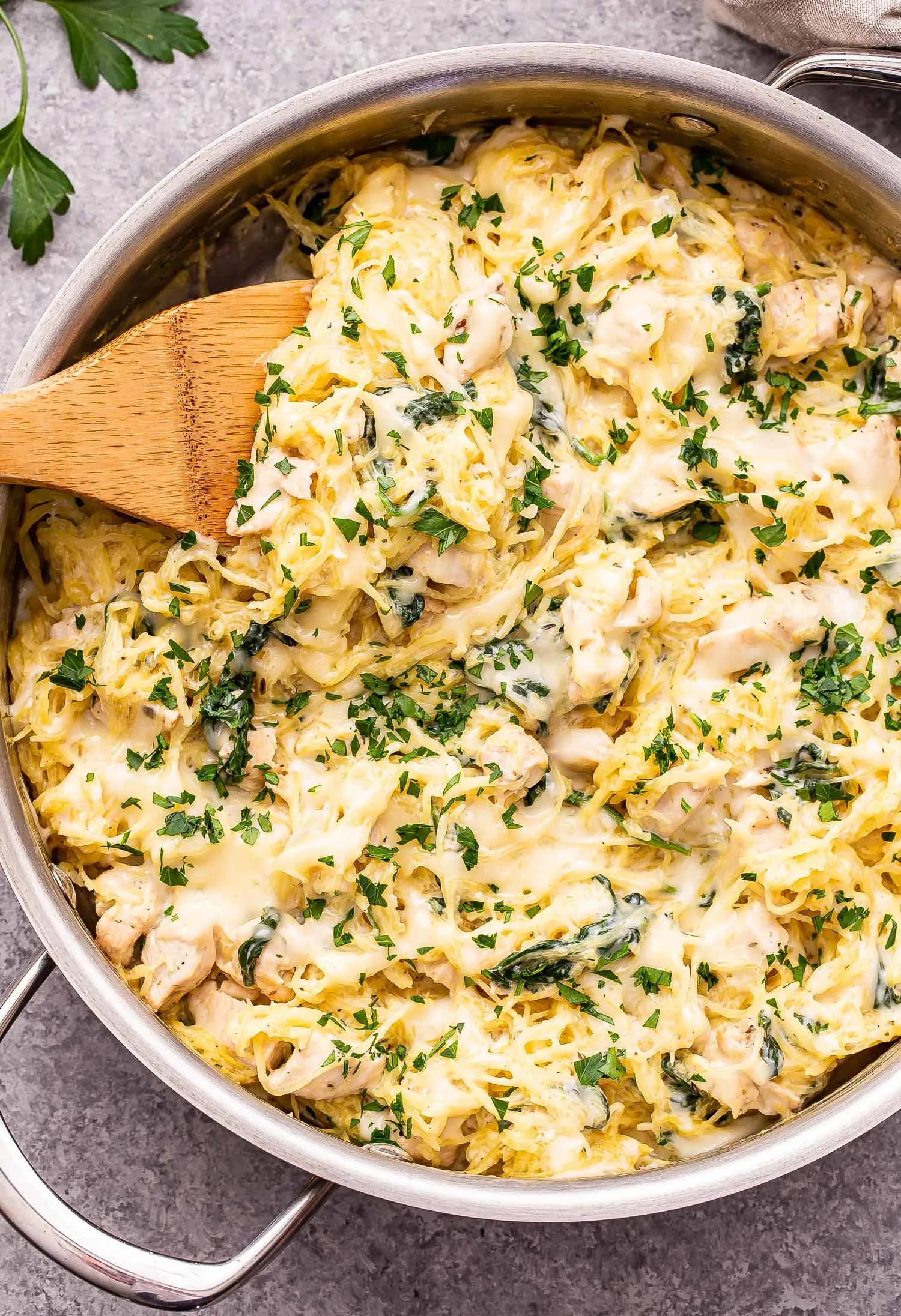 Chicken Spinach Mushroom Spaghetti Squash