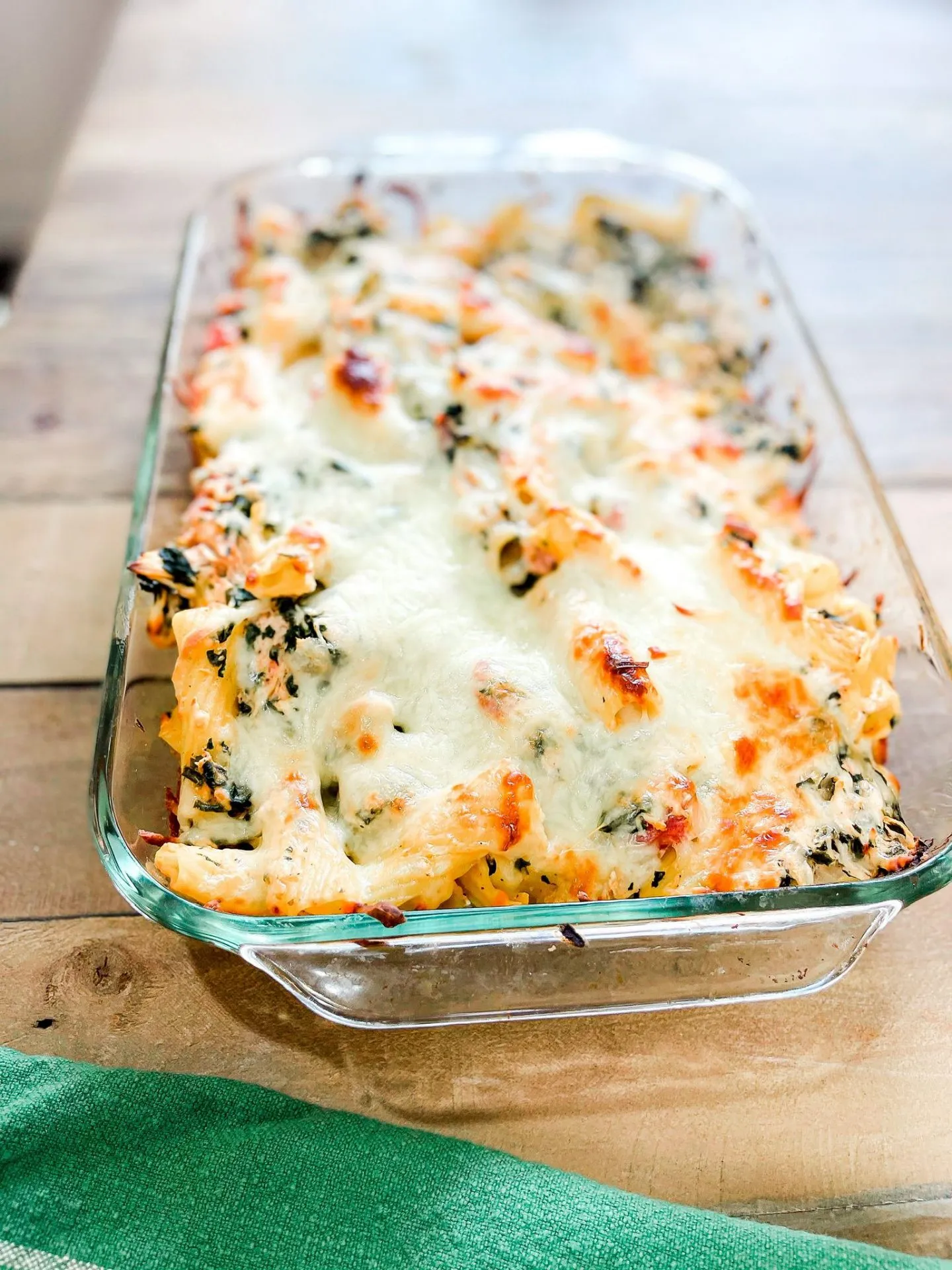 Chicken Spinach and Tomato Pasta Bake