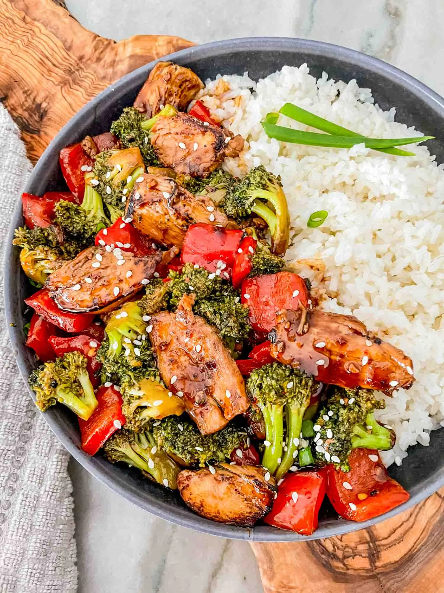 Chicken Teriyaki Stir Fry with a Giant Rice Tower