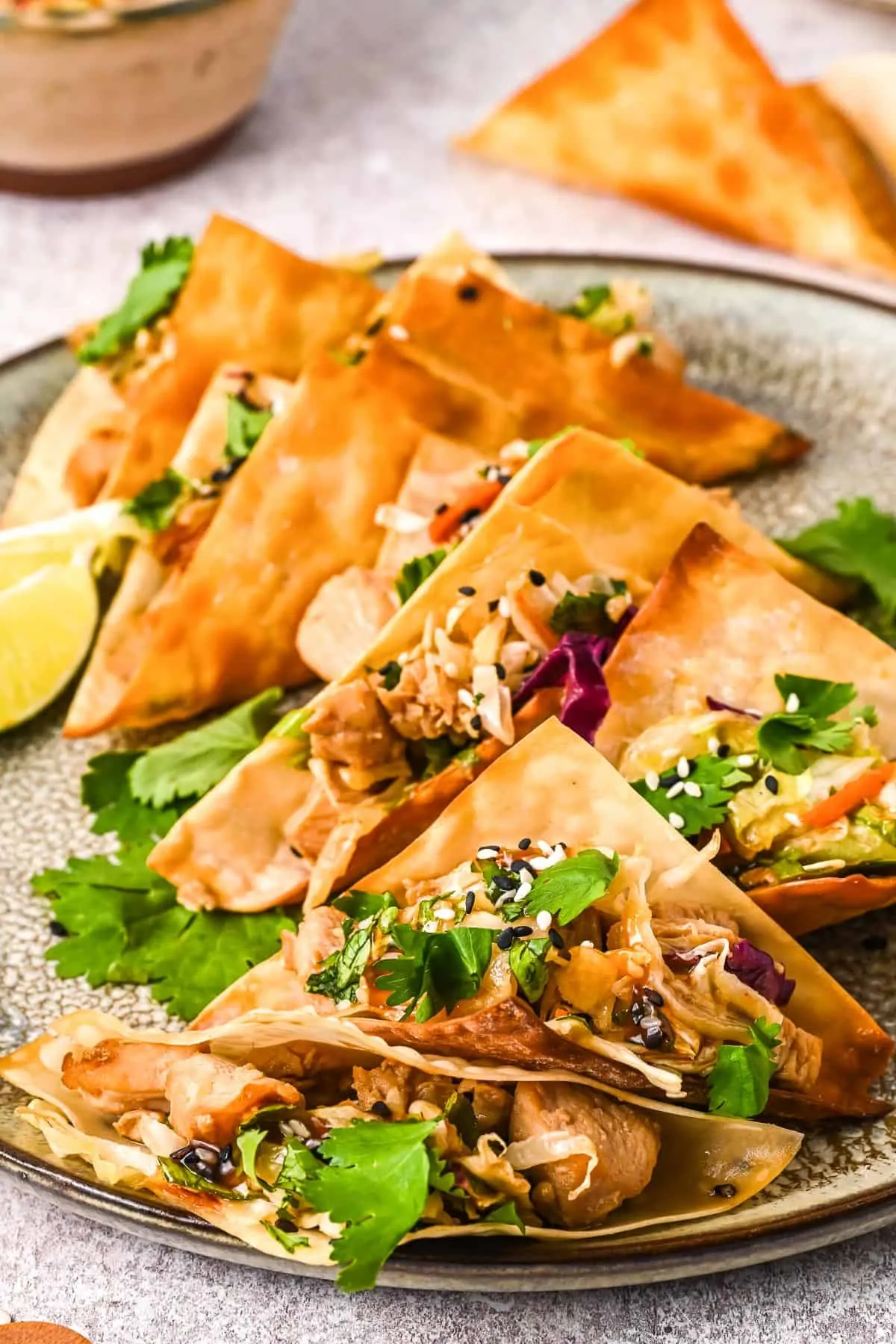 Chicken Verde Wonton Tacos