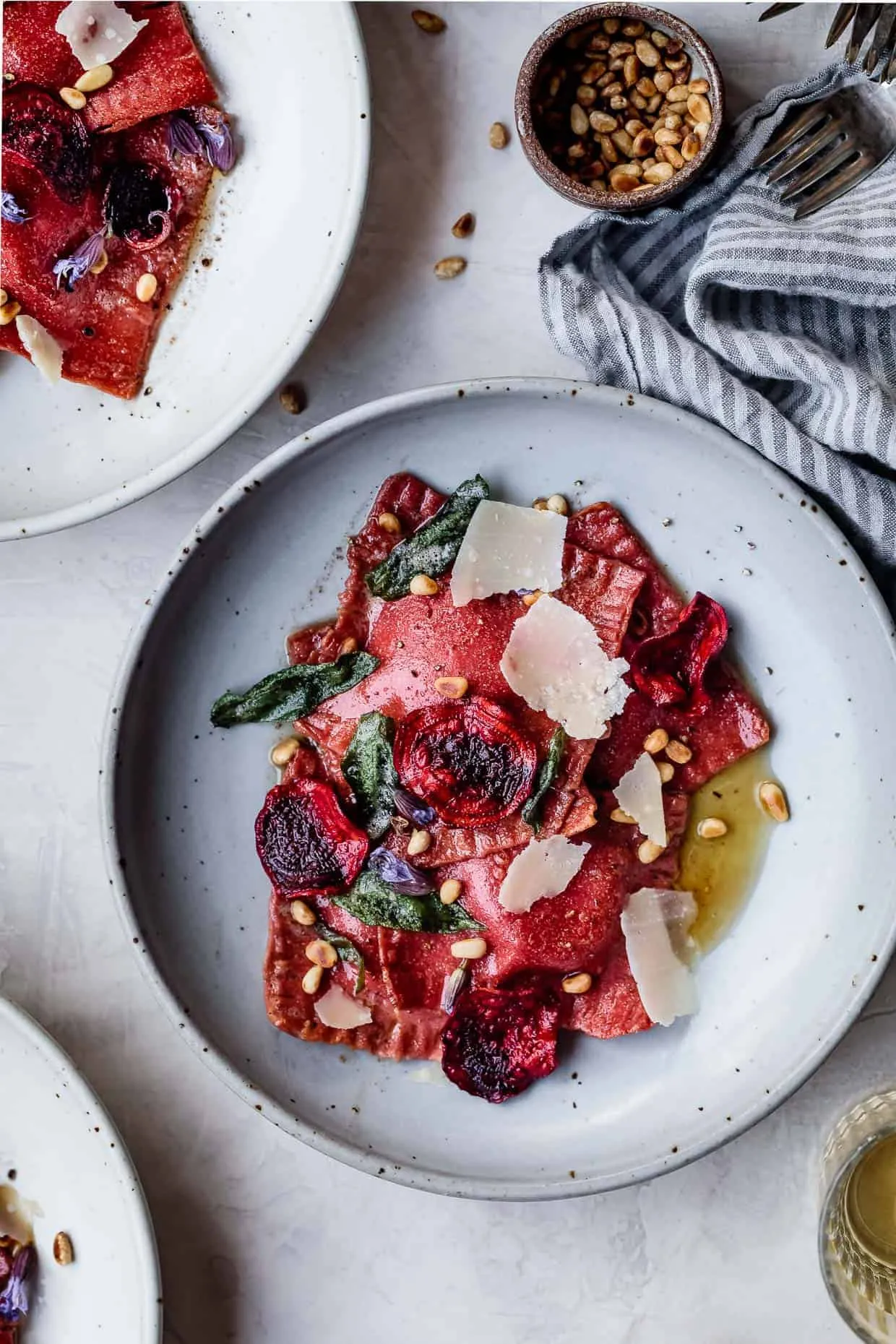 Chickpea Beet Ravioli with Herbed Ricotta Fried Beet Chips