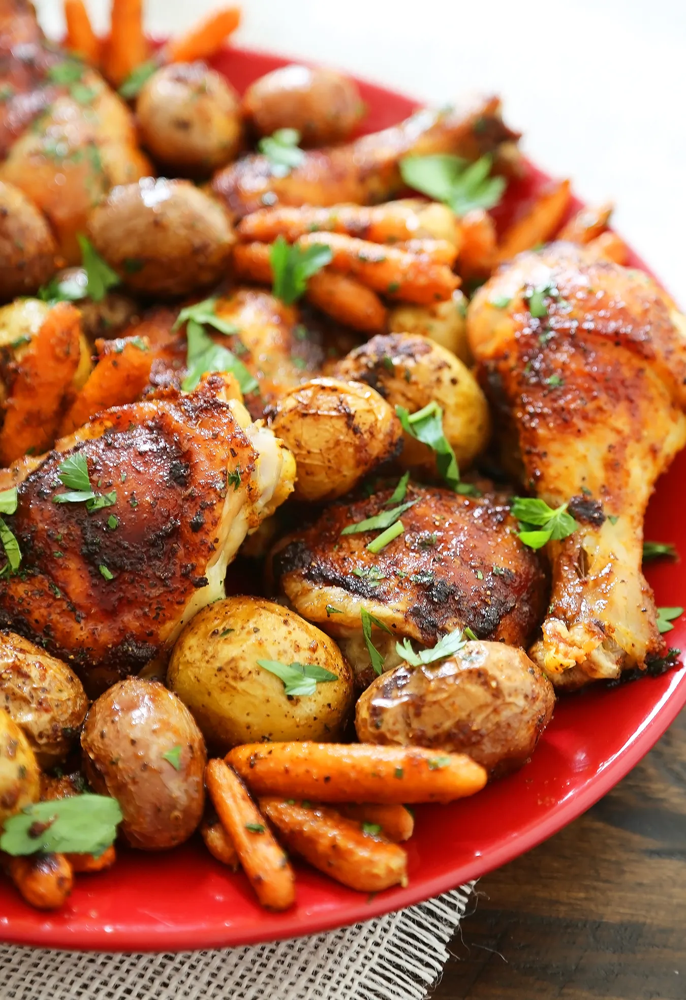 Chili Garlic Roasted Chicken with Potatoes and Carrots