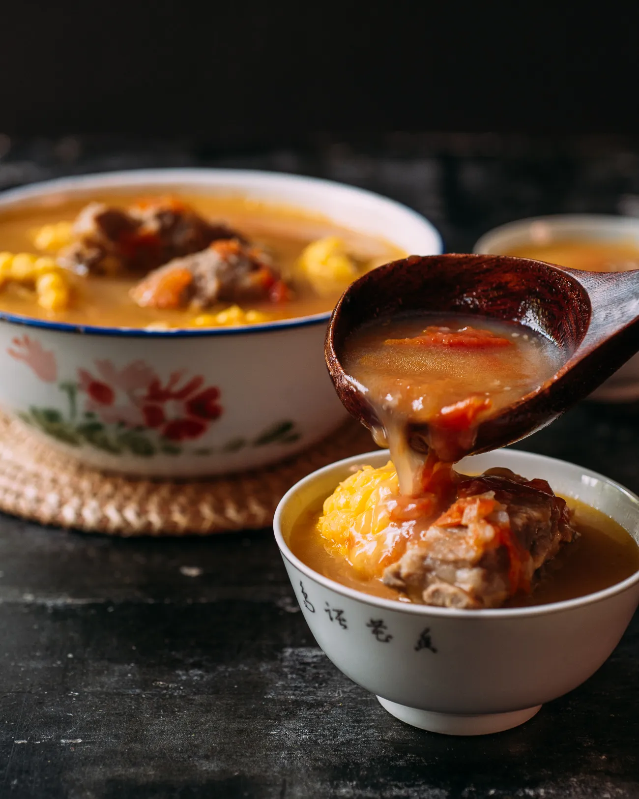 Chinese Pork Bone Soup with Tomatoes, Potatoes, Corn
