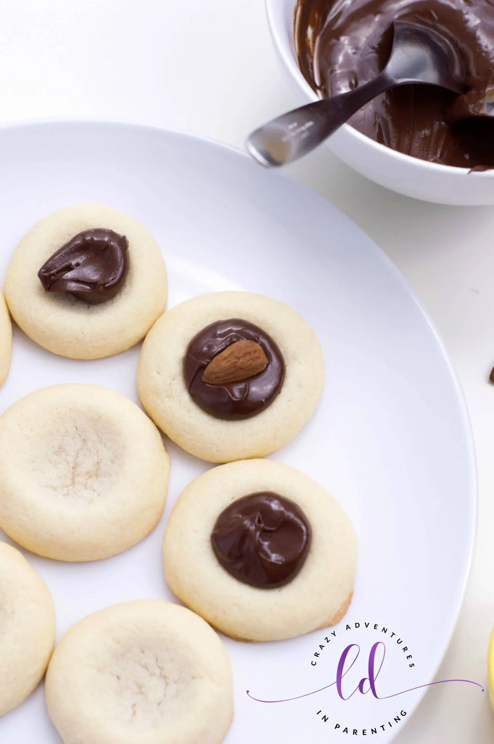 Chocolate Almond Thumbprint Cookies