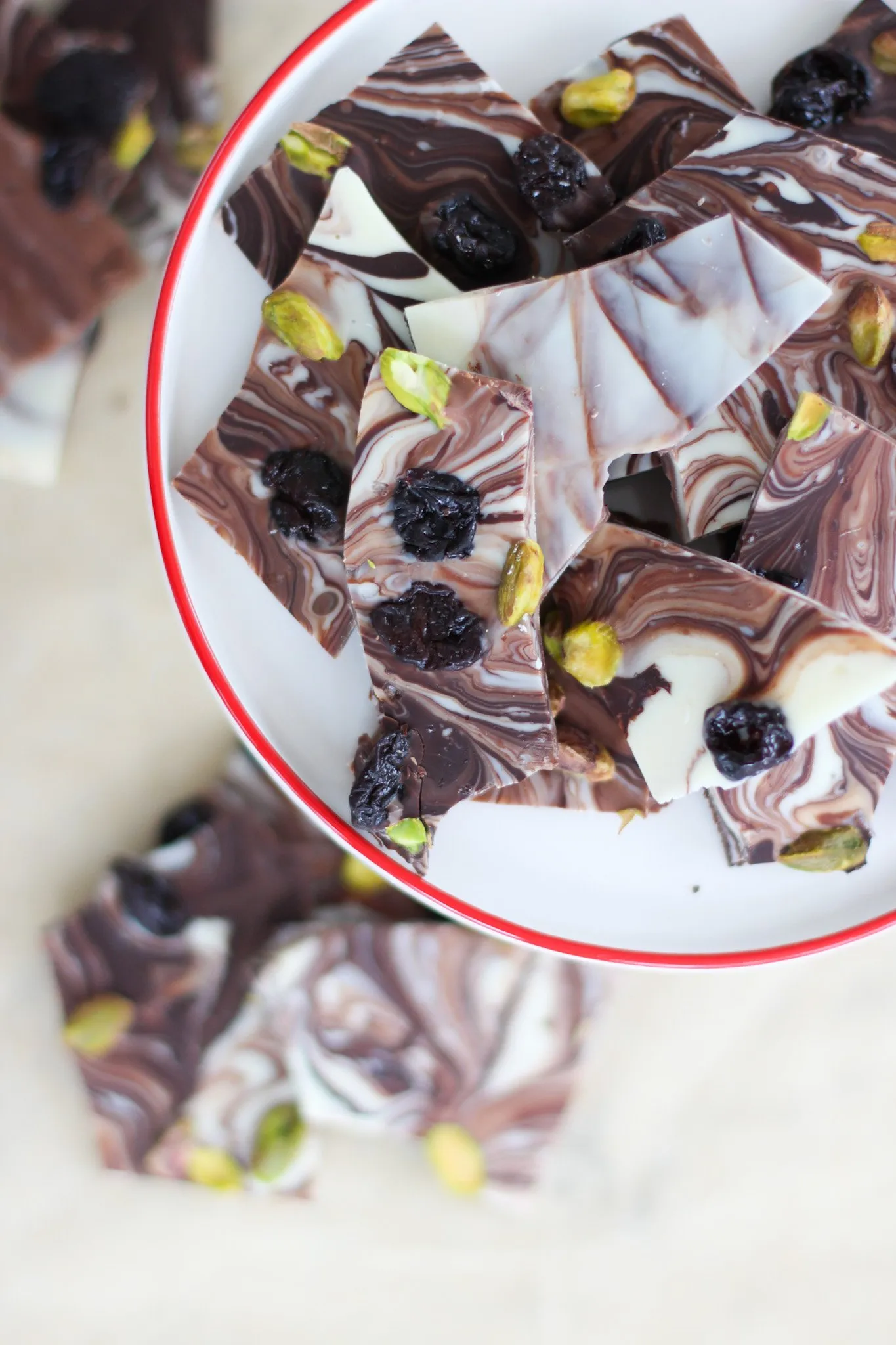 Chocolate Bark with Cherries and Pistachios