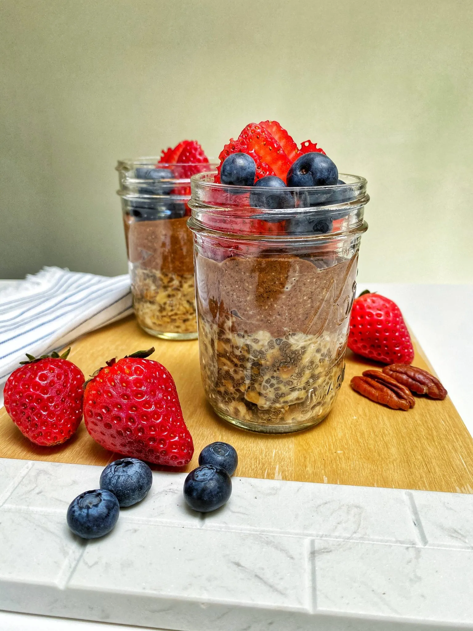 Chocolate Chia Overnight Oats with Blueberry and Dates