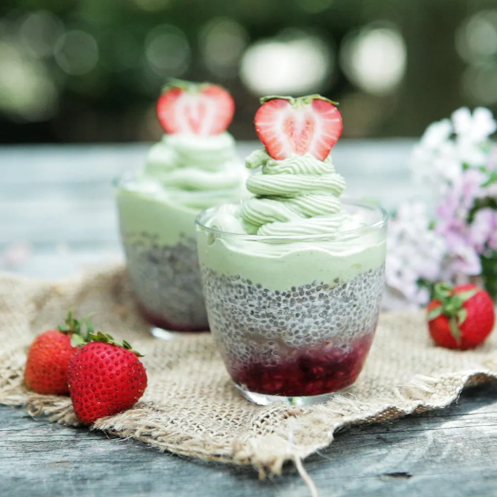 Chocolate Matcha Chia Pudding Parfaits