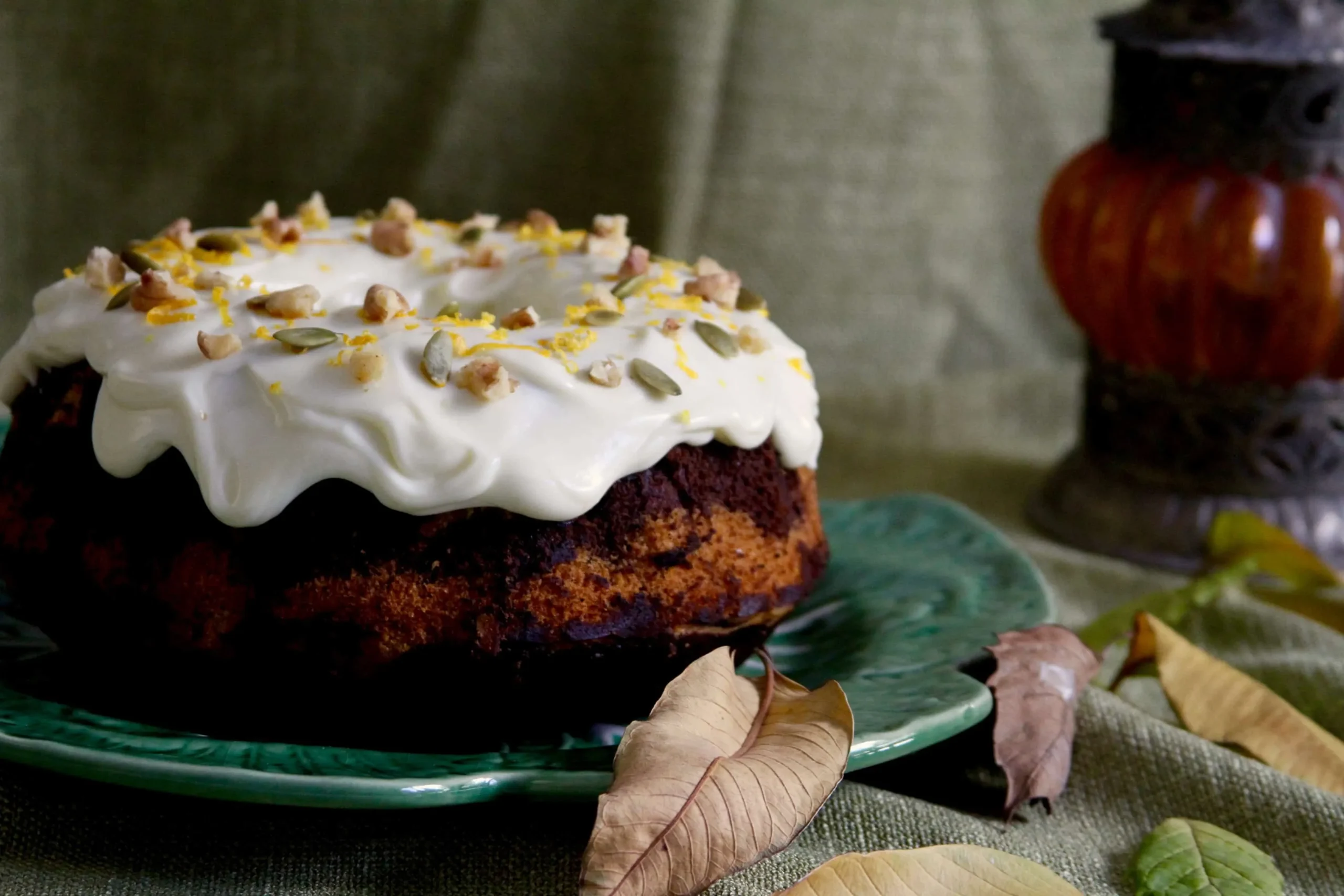 Chocolate Pumpkin Cream Cheese Swirl Cake
