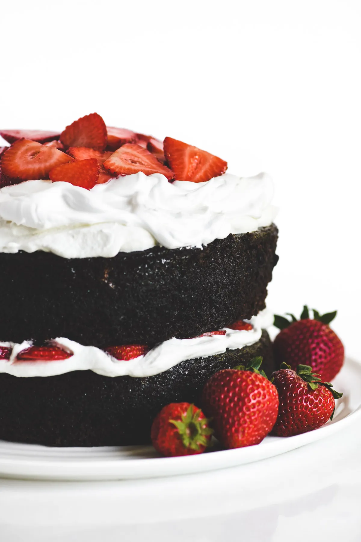 Chocolate Whipped Cream Cake with Strawberries
