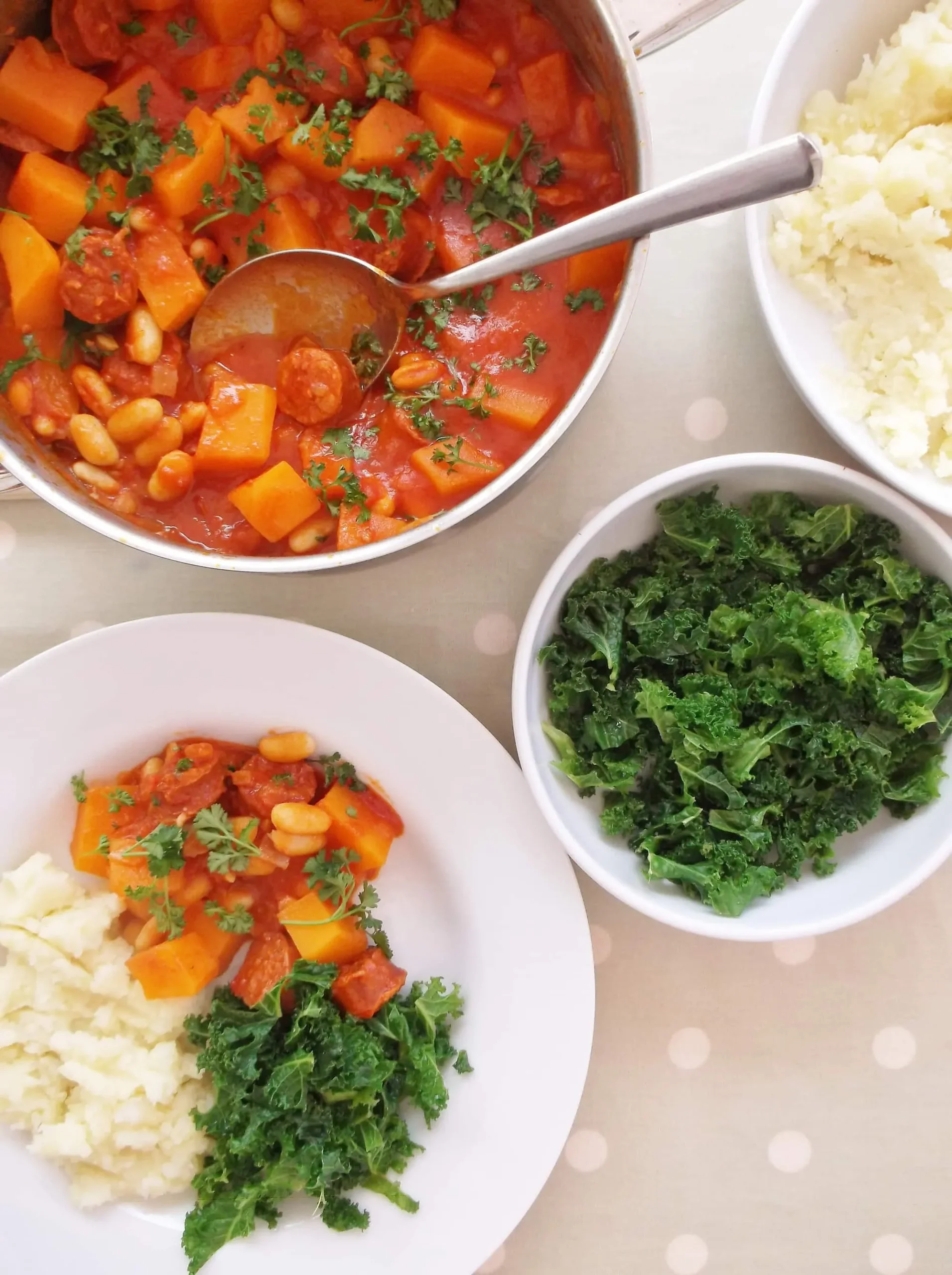 Chorizo Cannellini Bean and Butternut Squash Stew