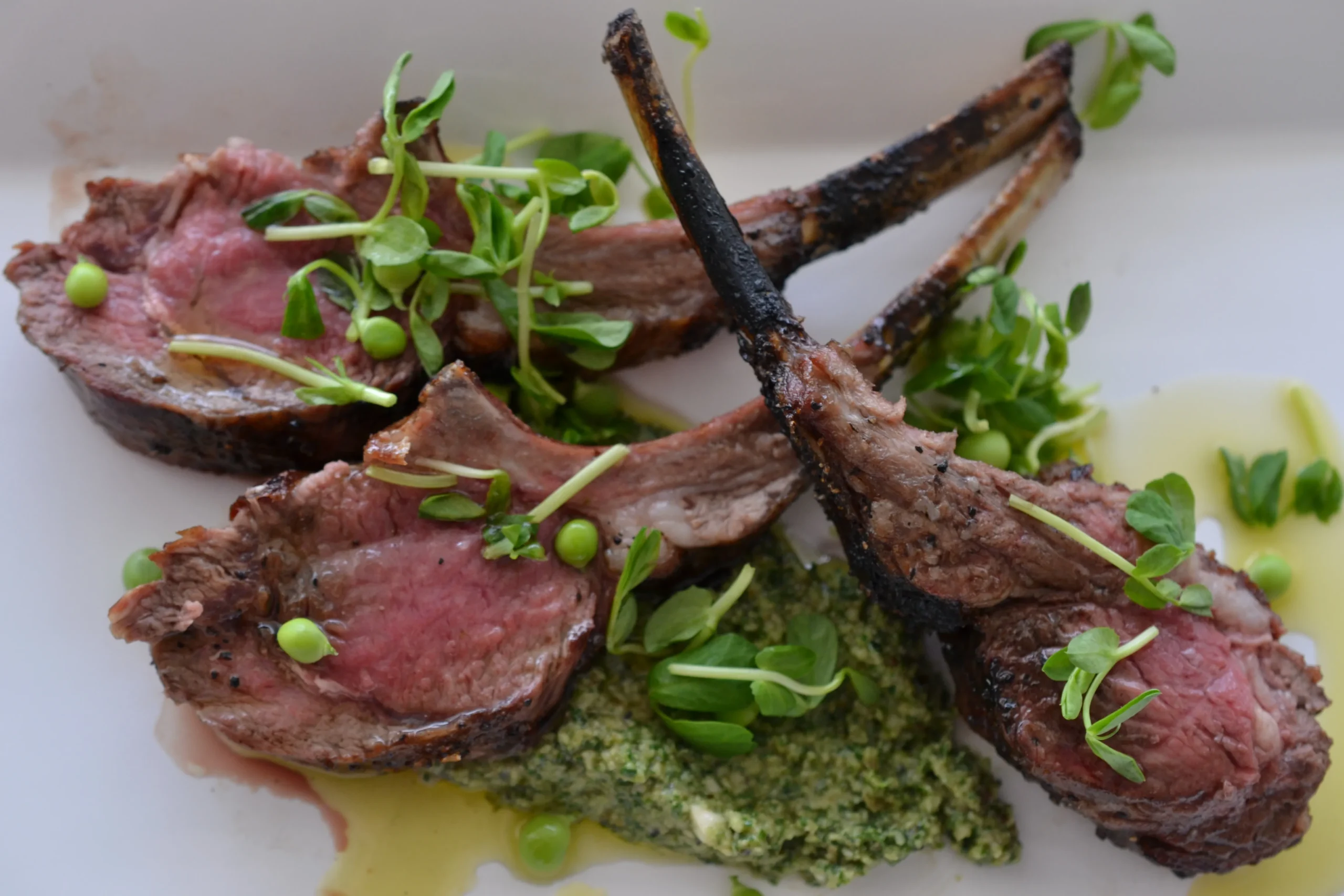 Chump Lamb Chops with Pesto Sauce and Chick Pea Mash