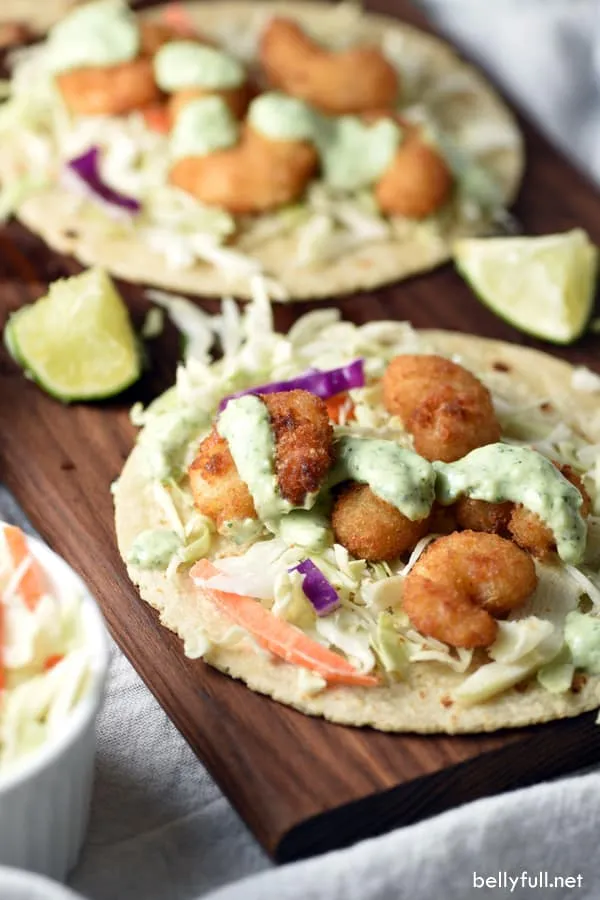 Cilantro Lime Popcorn Shrimp Tacos