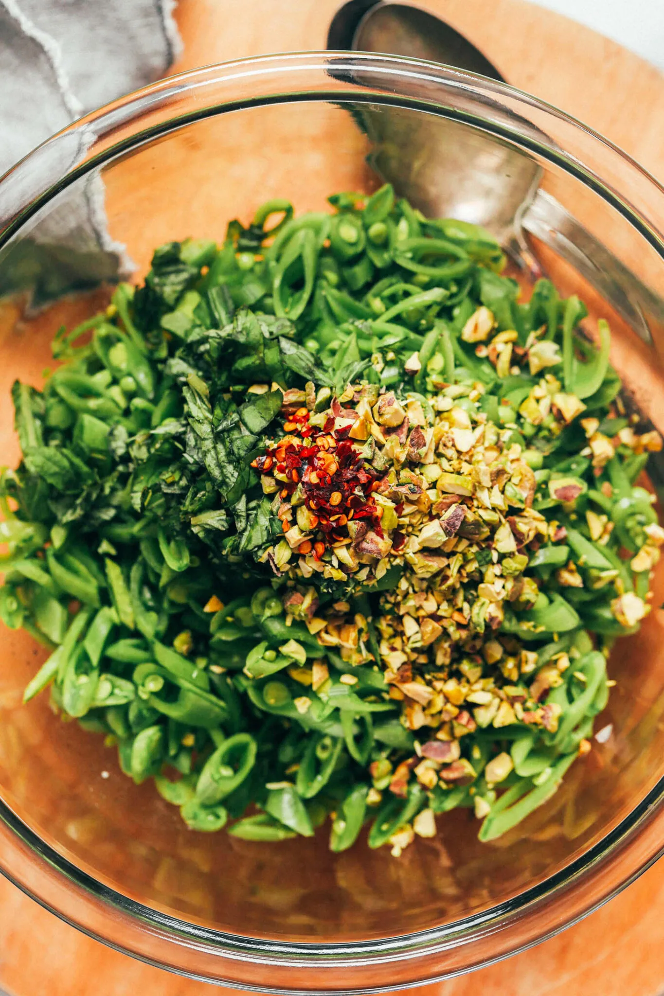 Cilantro Snap Pea Salad with Peanuts and Fried Shallots