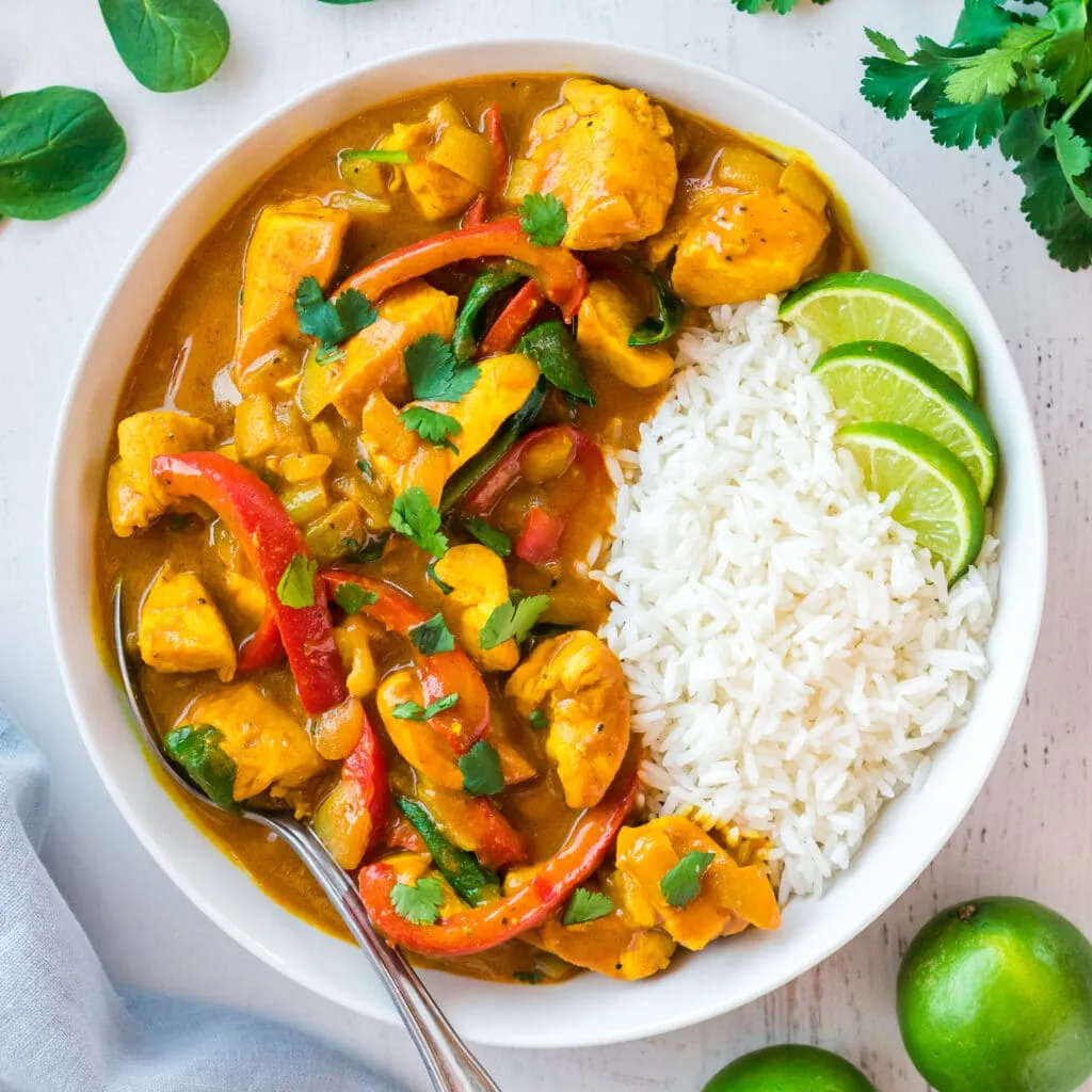 Coconut Cashew Curry Chicken and Rice with Mango