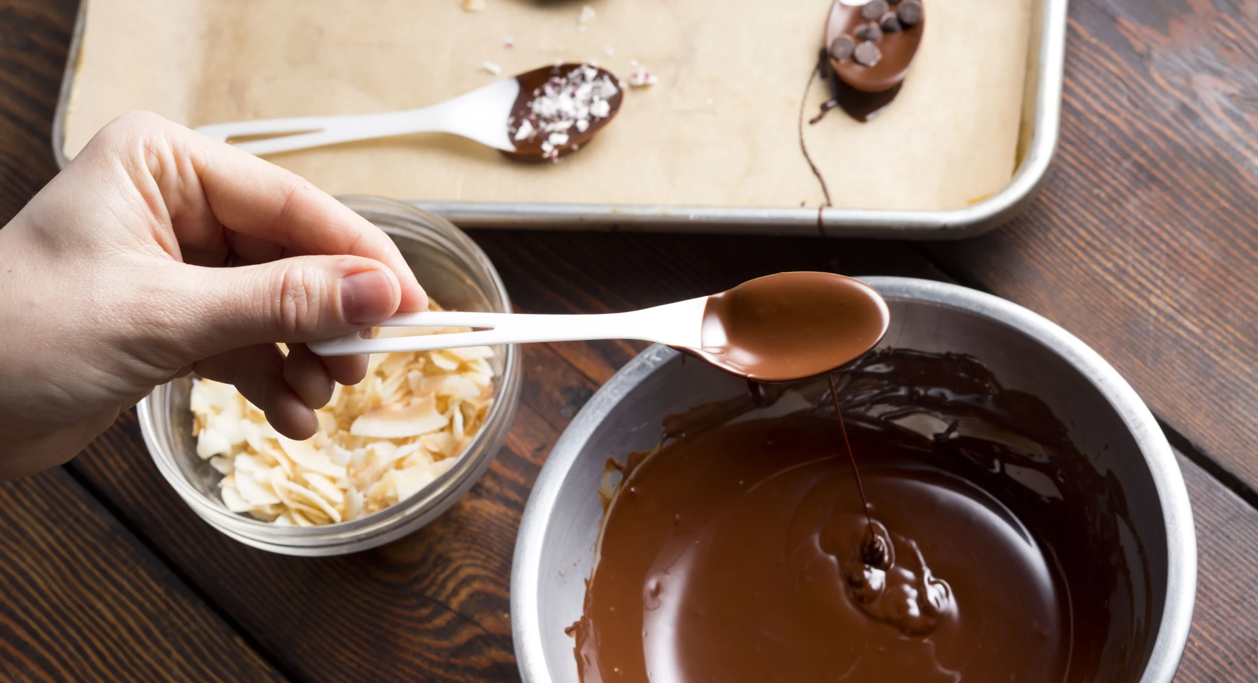 Coconut Hot Chocolate with Chocolate Covered Spoons