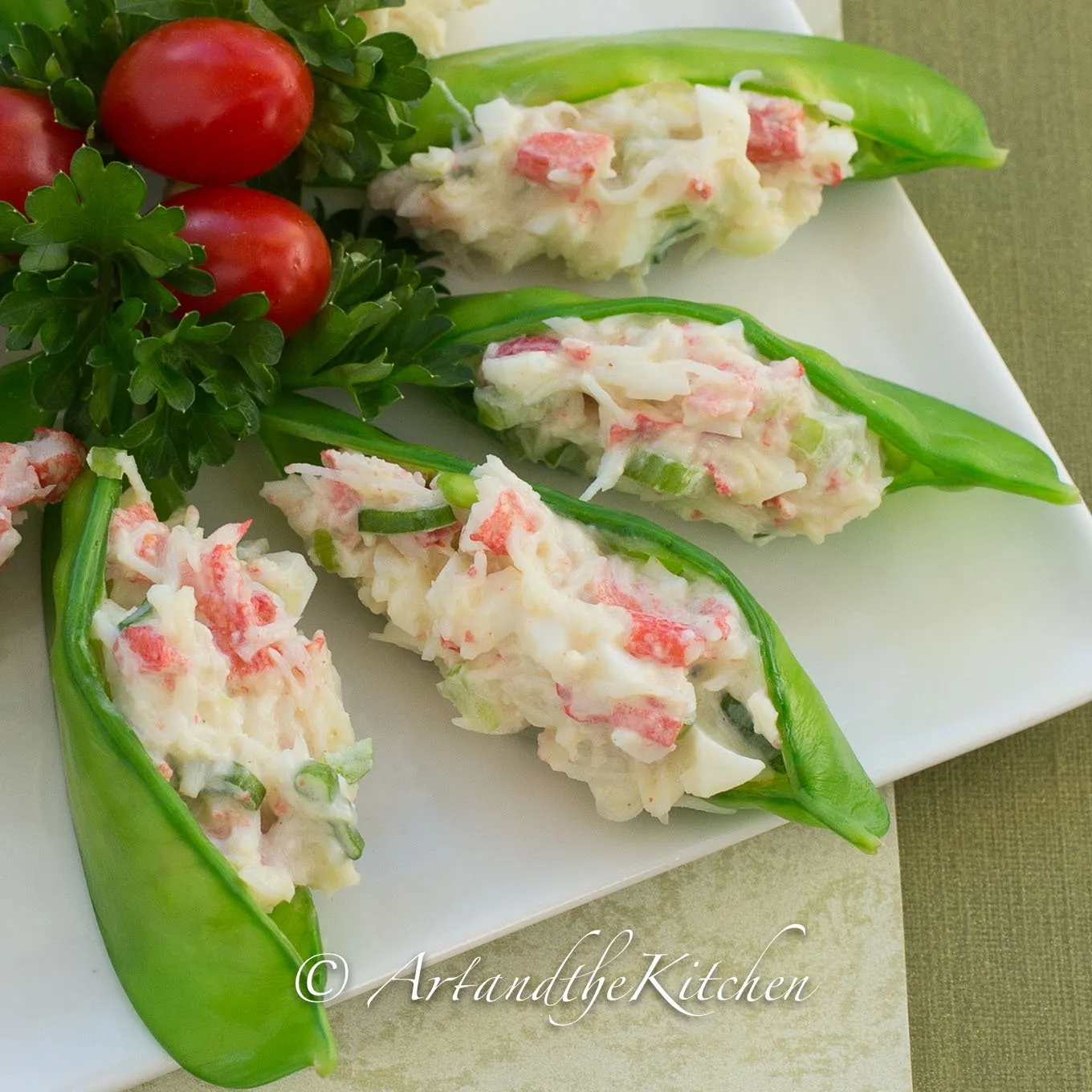 Crab and Cream Cheese Stuffed Snow Peas