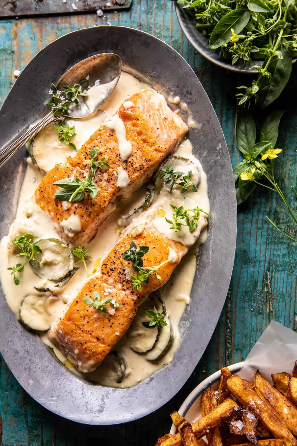 Creamed Feta Garlic Herb Butter Salmon
