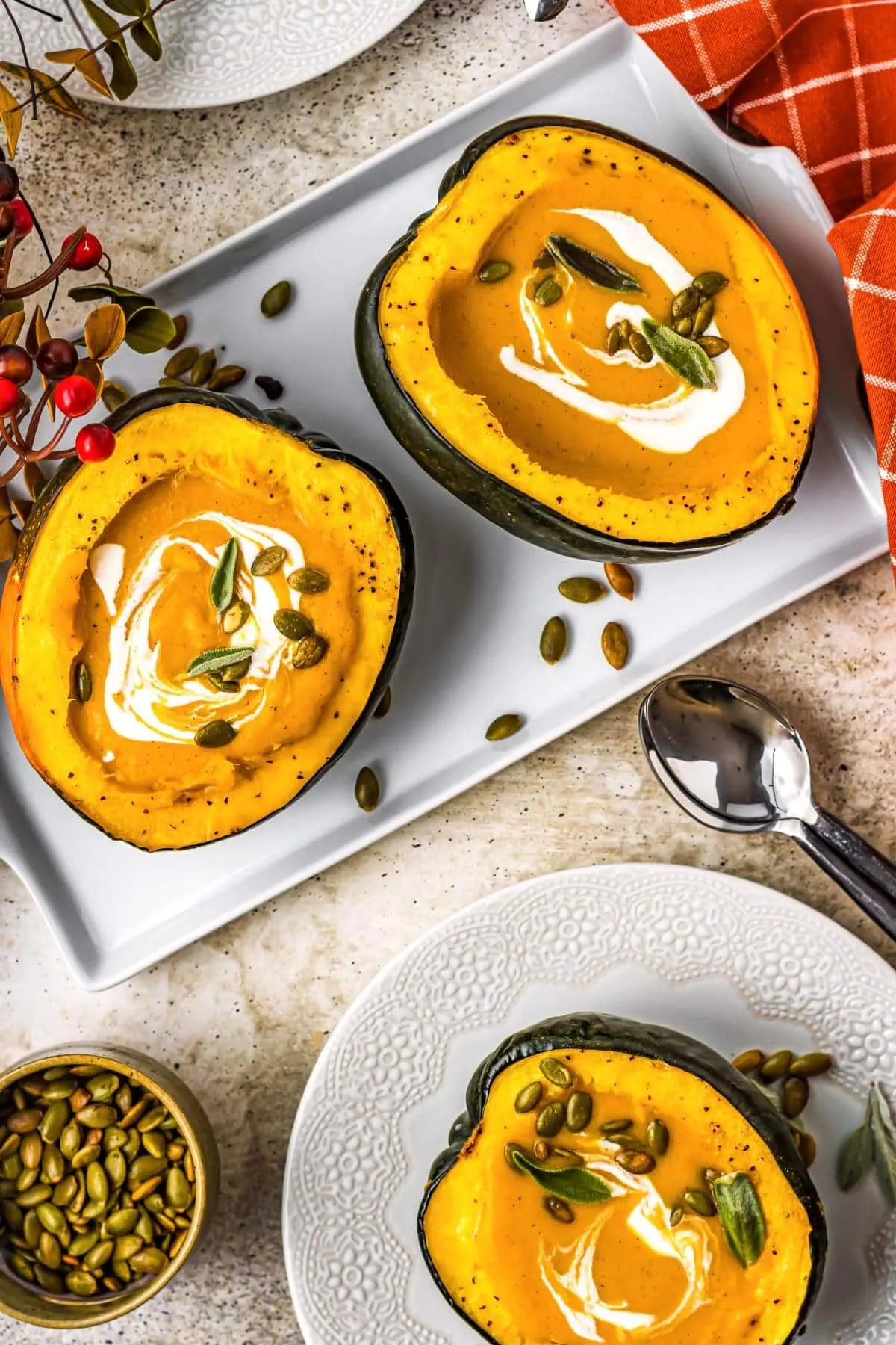 Creamy Fall Soup in Acorn Squash Bowls
