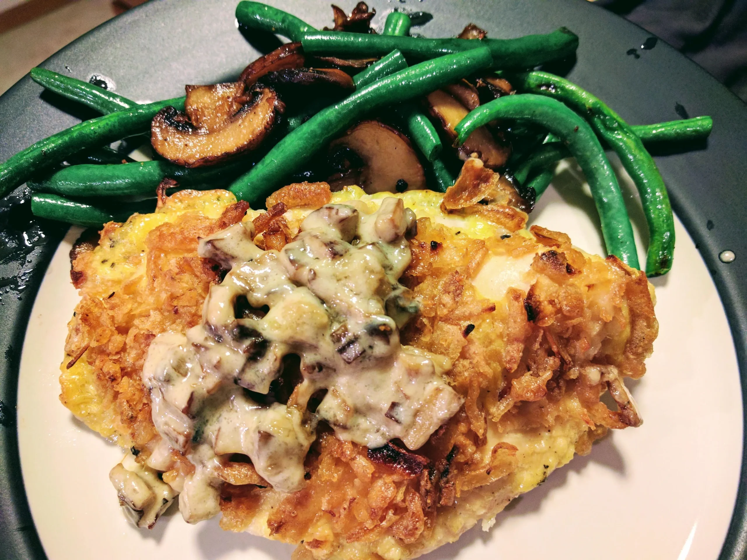 Creamy Mushroom Chicken with Crispy Onions
